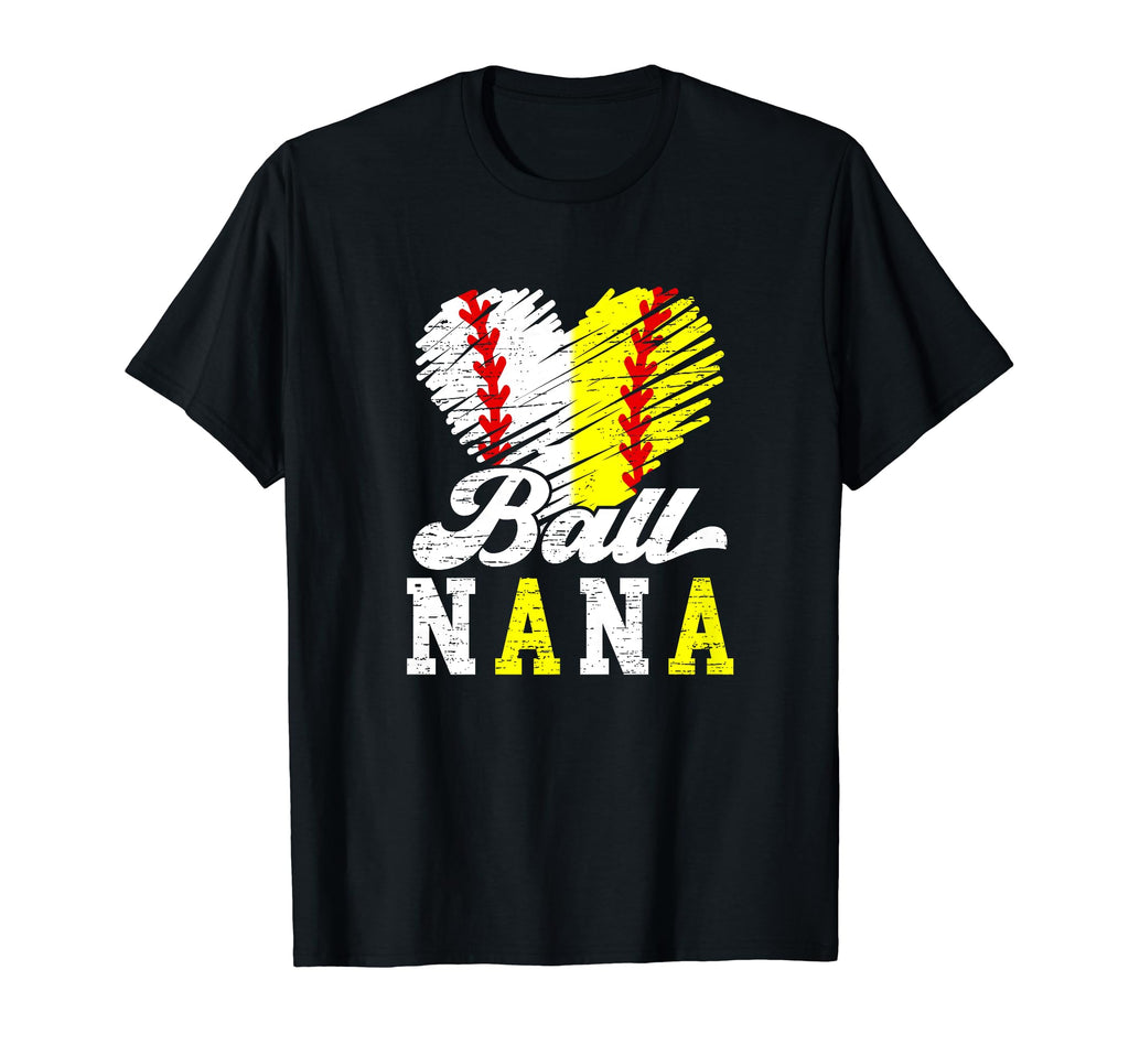 Ball Nana Heart Softball Baseball Nana T-Shirt - Custom Art Print Unisex - T-Shirt, Sweatshirt, Hoodie
