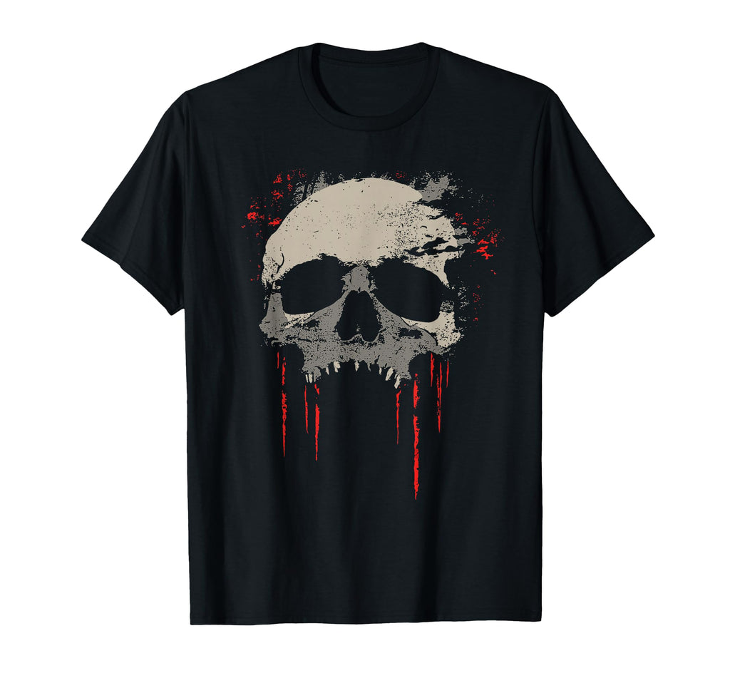 Distressed Grunge Gray Skull Red Streaks T-Shirt - Trendy Graphic Unisex - T-Shirt, Sweatshirt, Hoodie