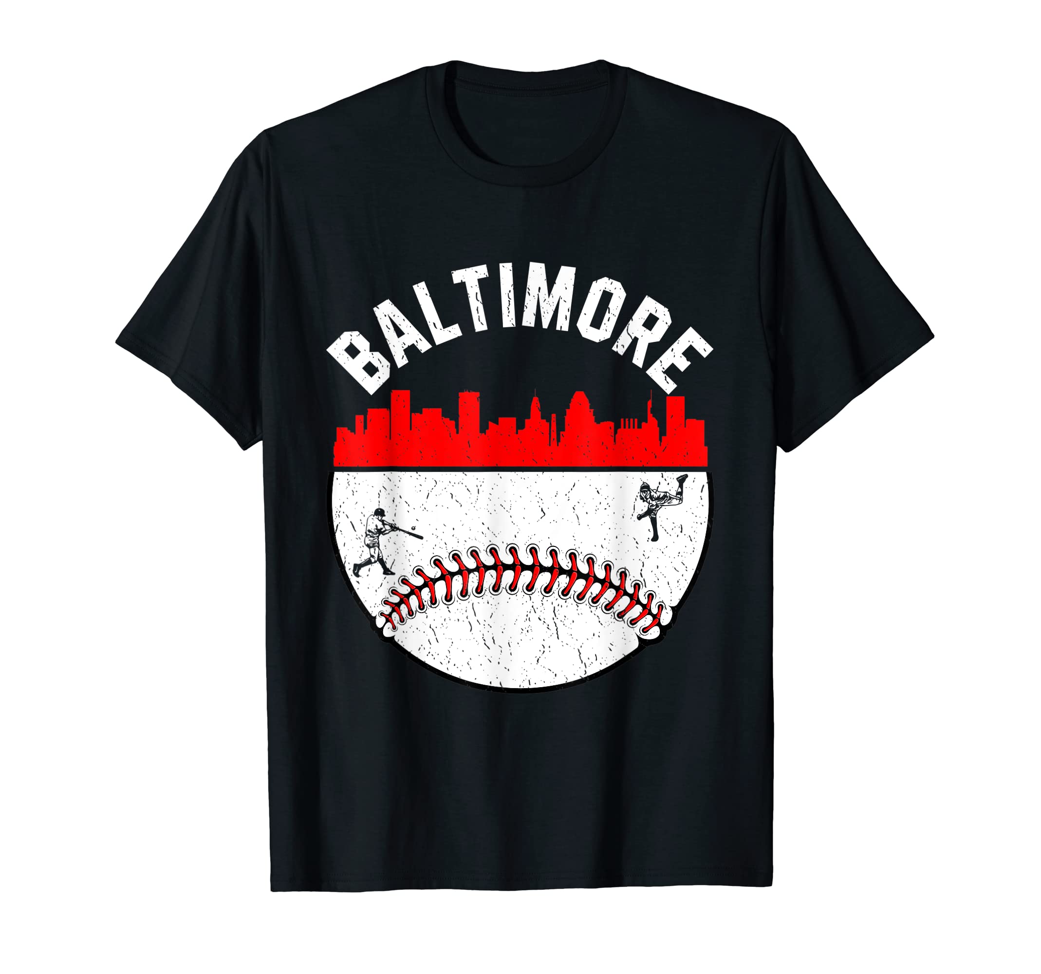 Baltimore Cityscape Baseball T-Shirt - Streetwear Style for Adults - T-Shirt, Sweatshirt, Hoodie