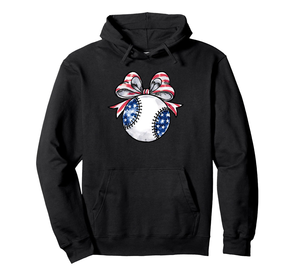 Usa American Flag Coquette Bow Baseball Hoodie - Minimalist Print Unisex - T-Shirt, Sweatshirt, Hoodie