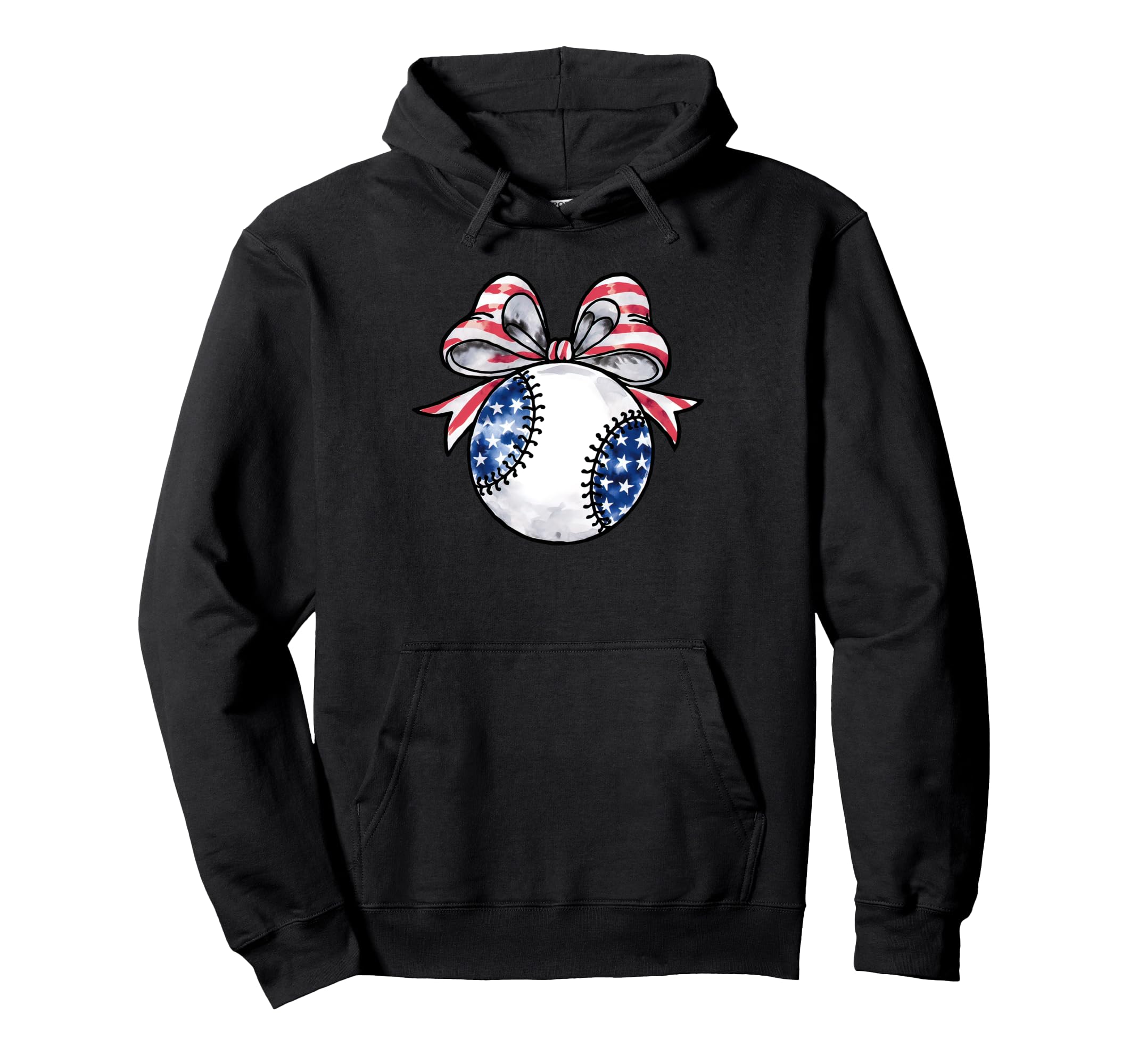 Usa American Flag Coquette Bow Baseball Hoodie - Minimalist Print Unisex - T-Shirt, Sweatshirt, Hoodie