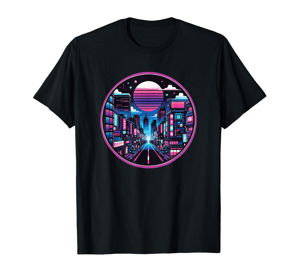 Tokyo Streets Nightscape Pixel T-Shirt - Minimalist Print Men Women - T-Shirt, Sweatshirt, Hoodie