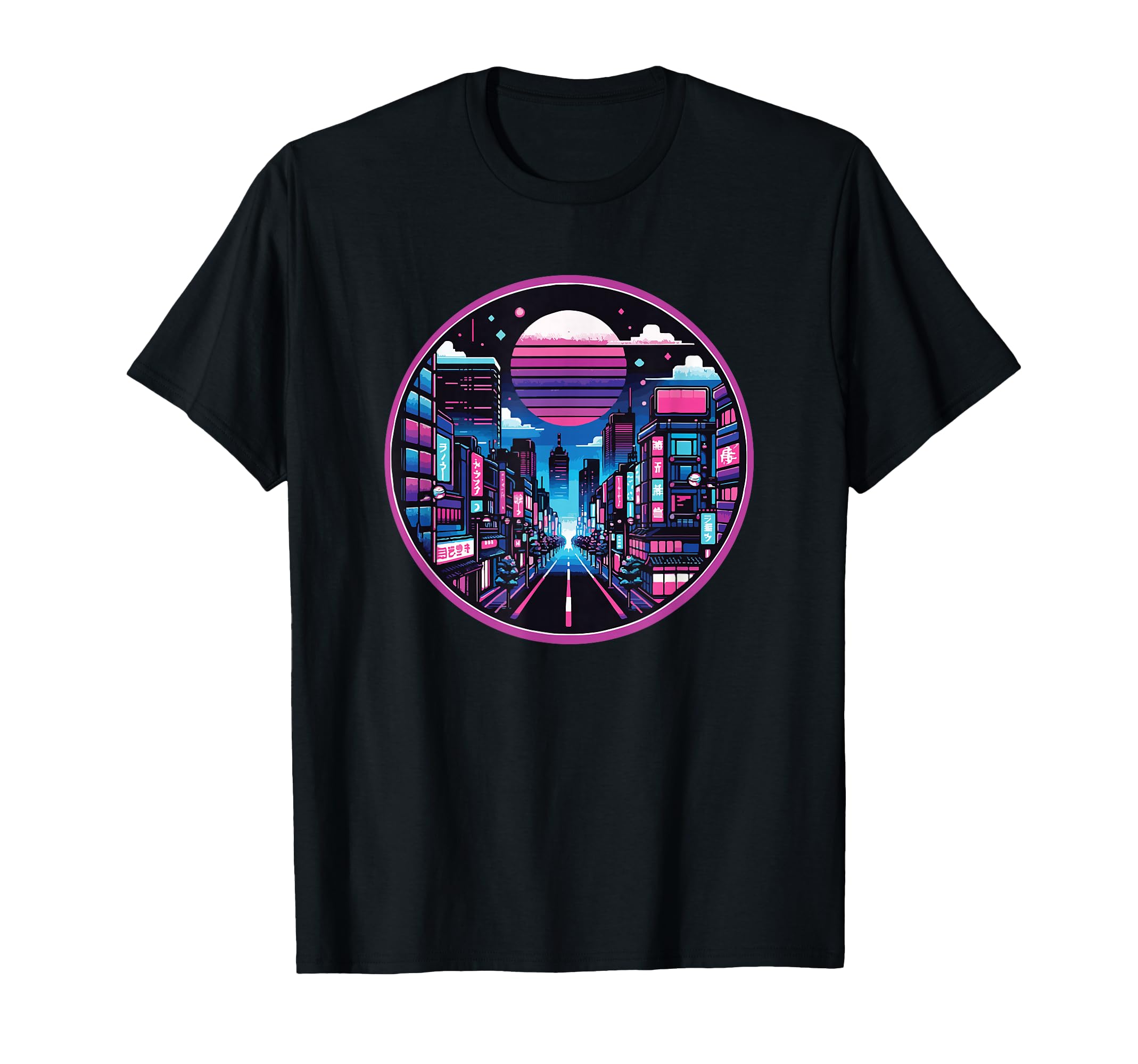 Tokyo Streets Nightscape Pixel T-Shirt - Minimalist Print Men Women - T-Shirt, Sweatshirt, Hoodie