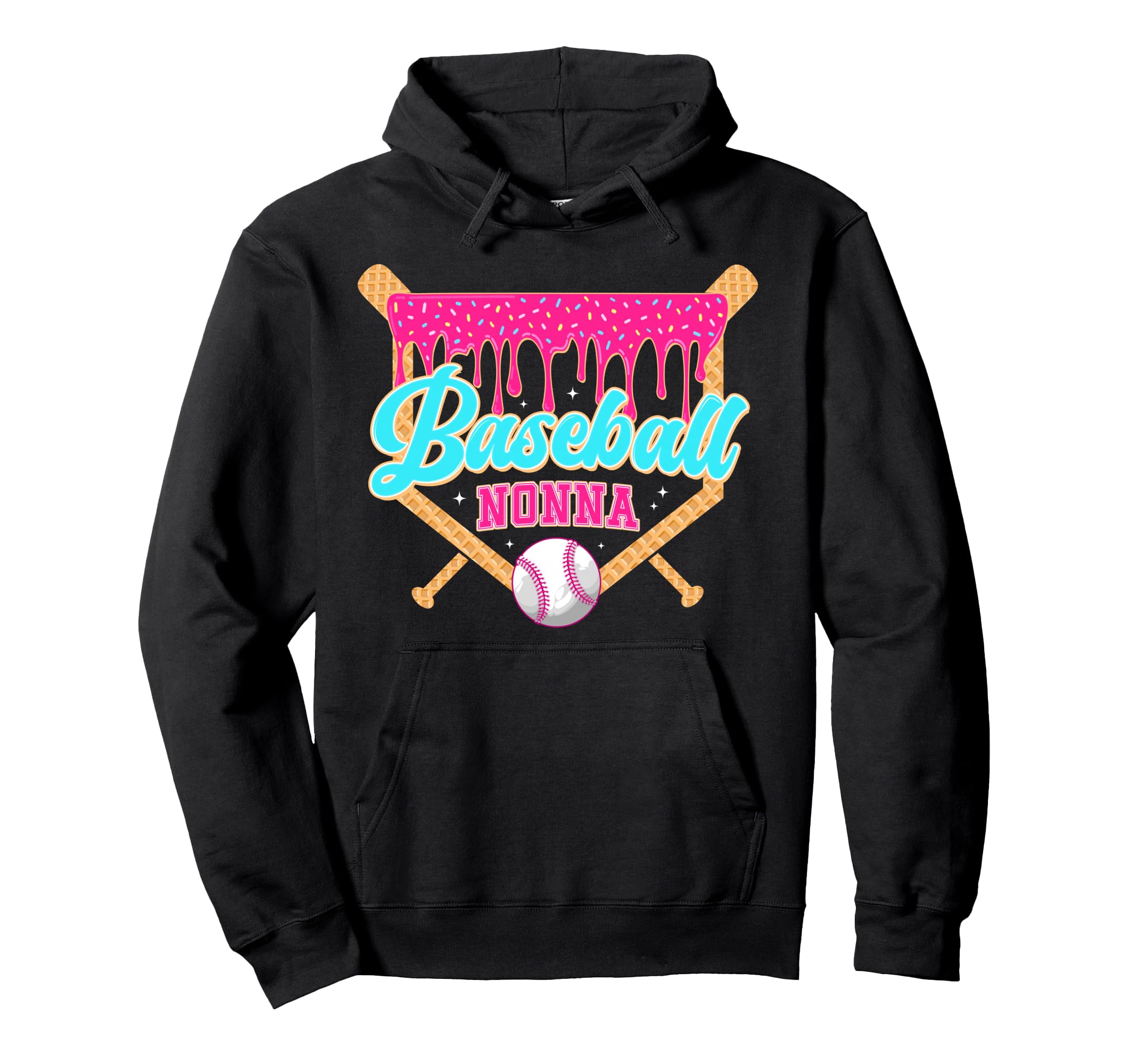 Baseball Nonna Ice Cream Drip Hoodie - Fun Novelty Design Men Women - T-Shirt, Sweatshirt, Hoodie
