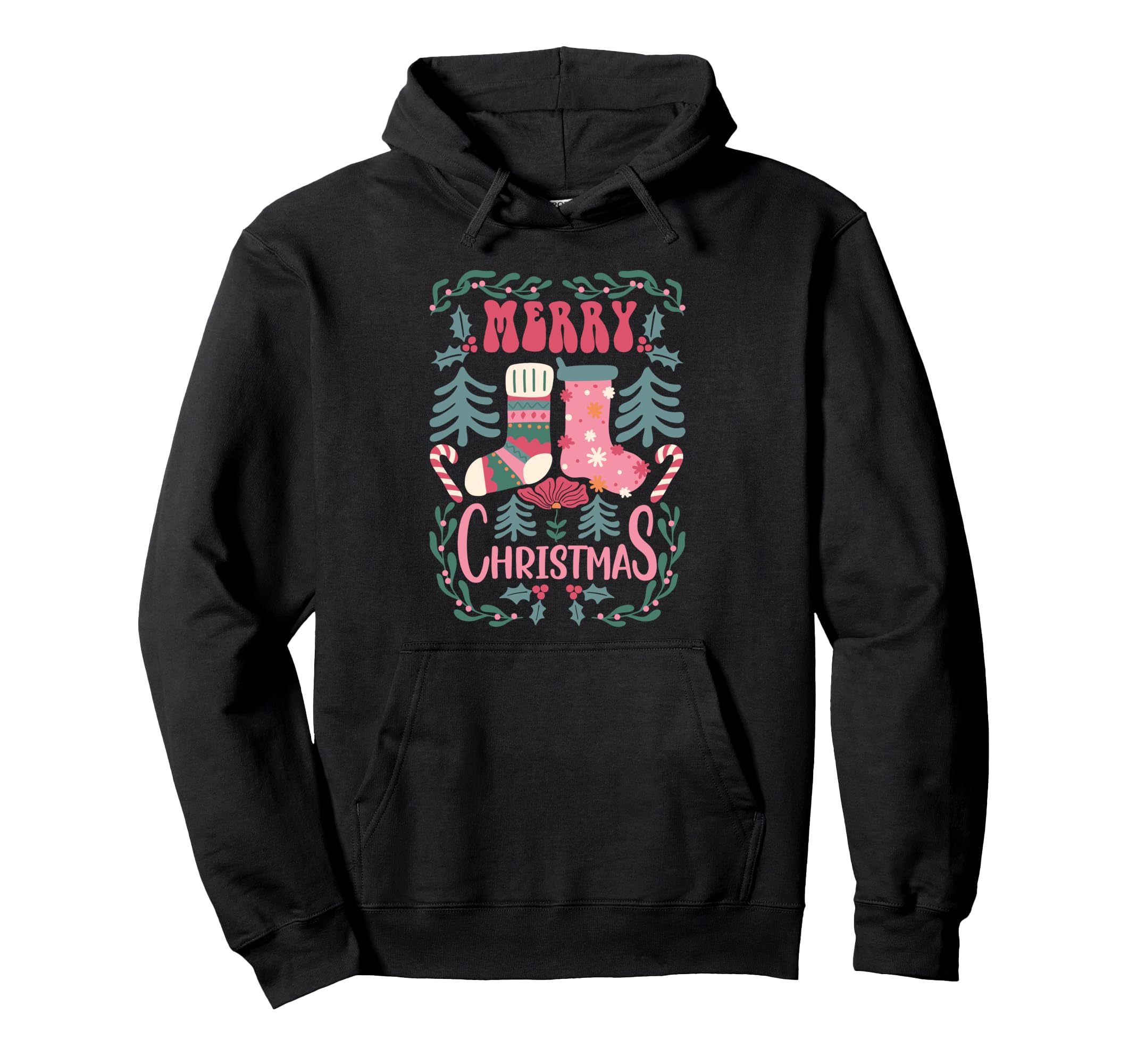 Boho Stockings Holiday Candy Canes Hoodie - Unique Graphic Men Women - T-Shirt, Sweatshirt, Hoodie