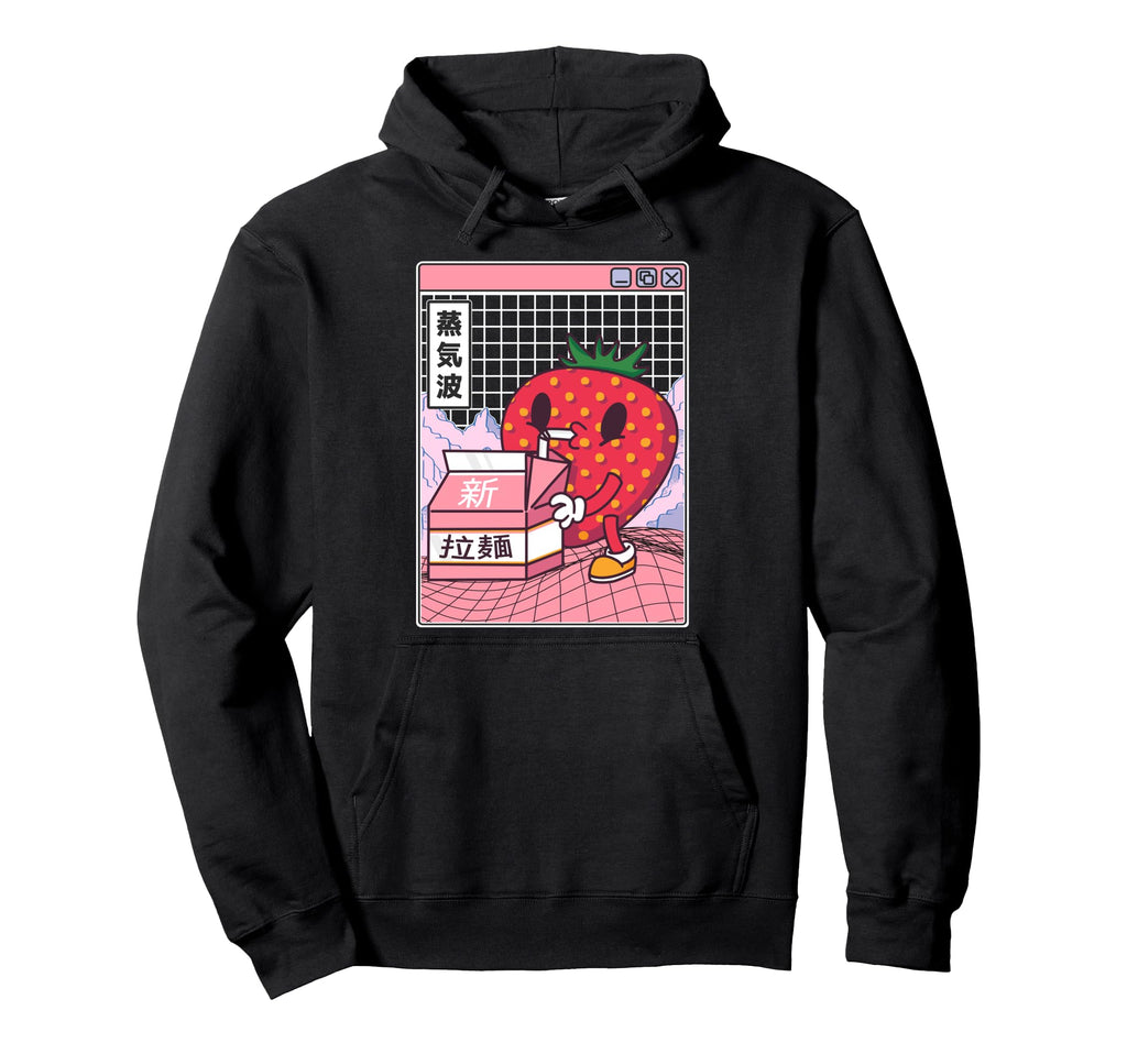 Strawberry Milk Carton Kawaii Grid Hoodie - Fun Novelty Design Men Women - T-Shirt, Sweatshirt, Hoodie