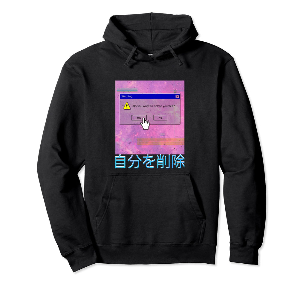 Delete Yourself Warning Vaporwave Hoodie - Minimalist Print Men Women - T-Shirt, Sweatshirt, Hoodie