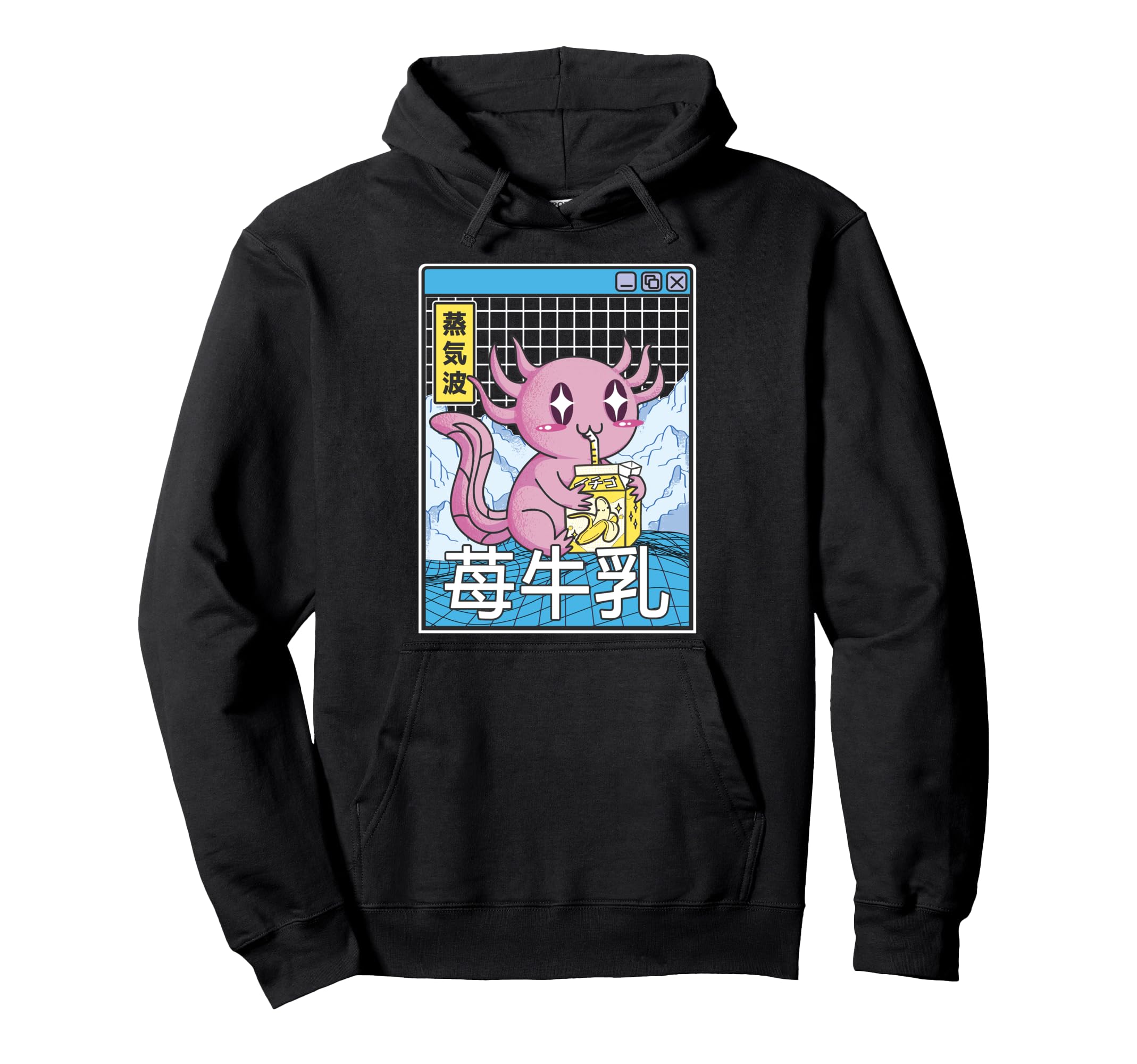 Axolotl Banana Milk Kawaii Grid Hoodie - Novelty Apparel Men Women - T-Shirt, Sweatshirt, Hoodie