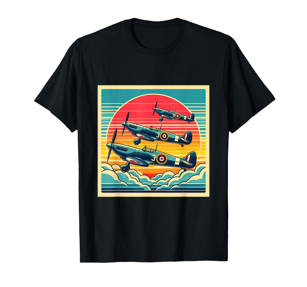 Sunset Ww2 Spitfire Supermarine Airplane T-Shirt - Graphic Print for Adults - T-Shirt, Sweatshirt, Hoodie