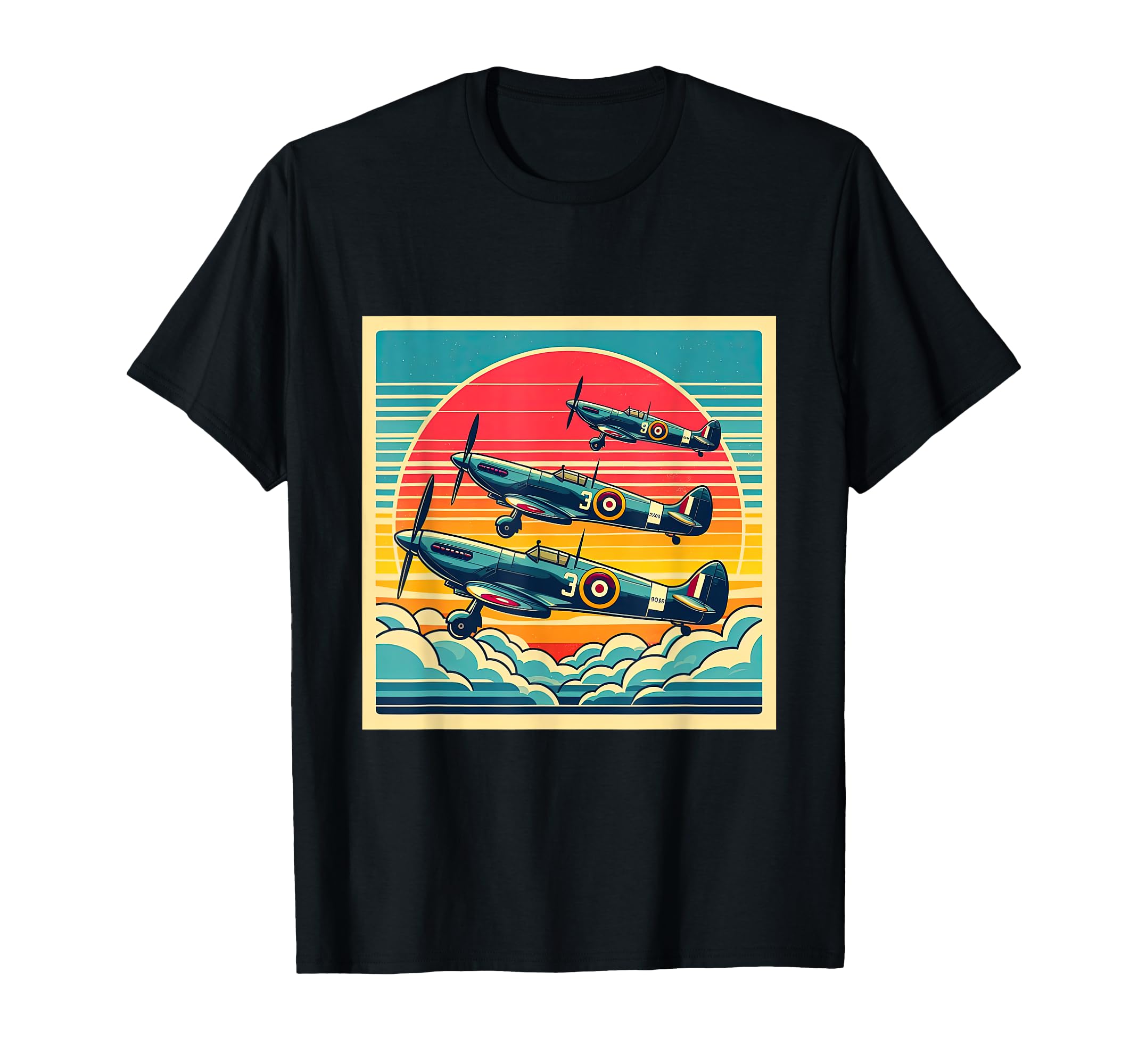 Sunset Ww2 Spitfire Supermarine Airplane T-Shirt - Graphic Print for Adults - T-Shirt, Sweatshirt, Hoodie