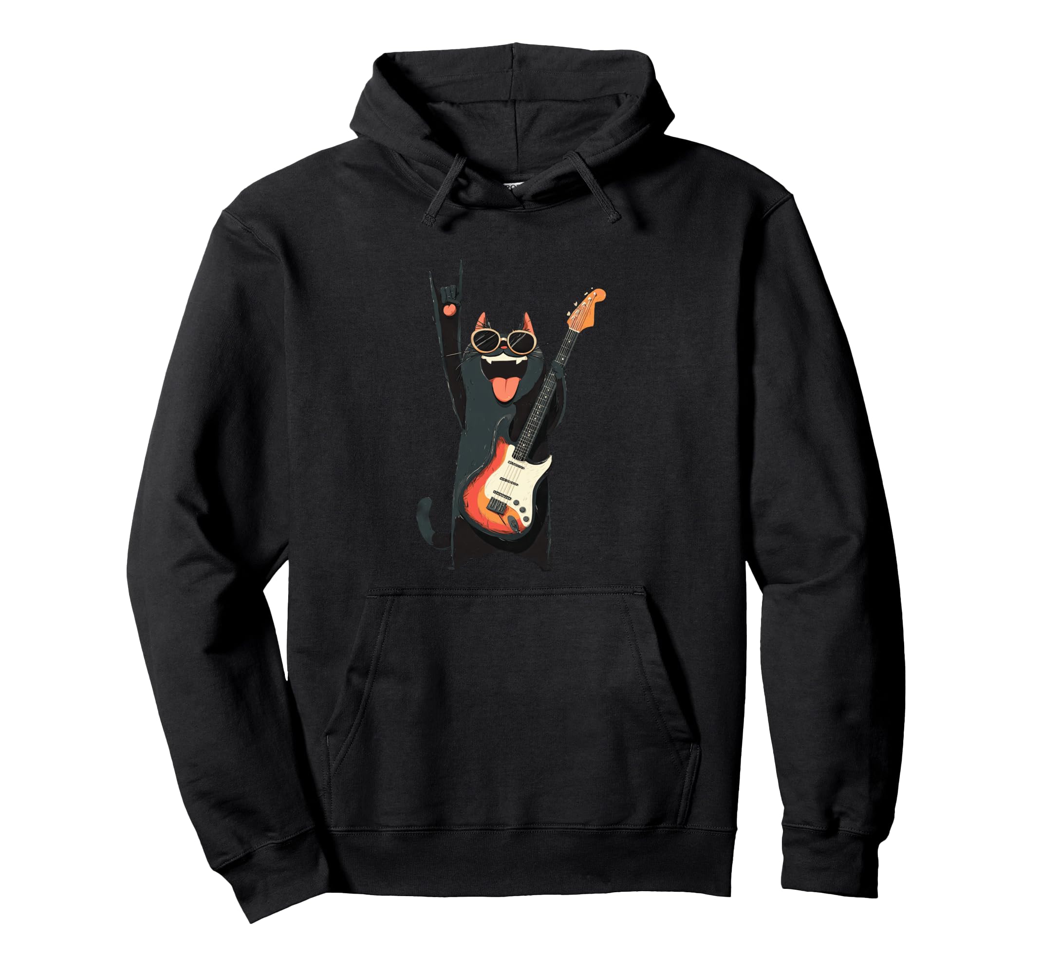 Cat Guitar Lover Rock Music Hoodie - Custom Art Print Unisex - T-Shirt, Sweatshirt, Hoodie
