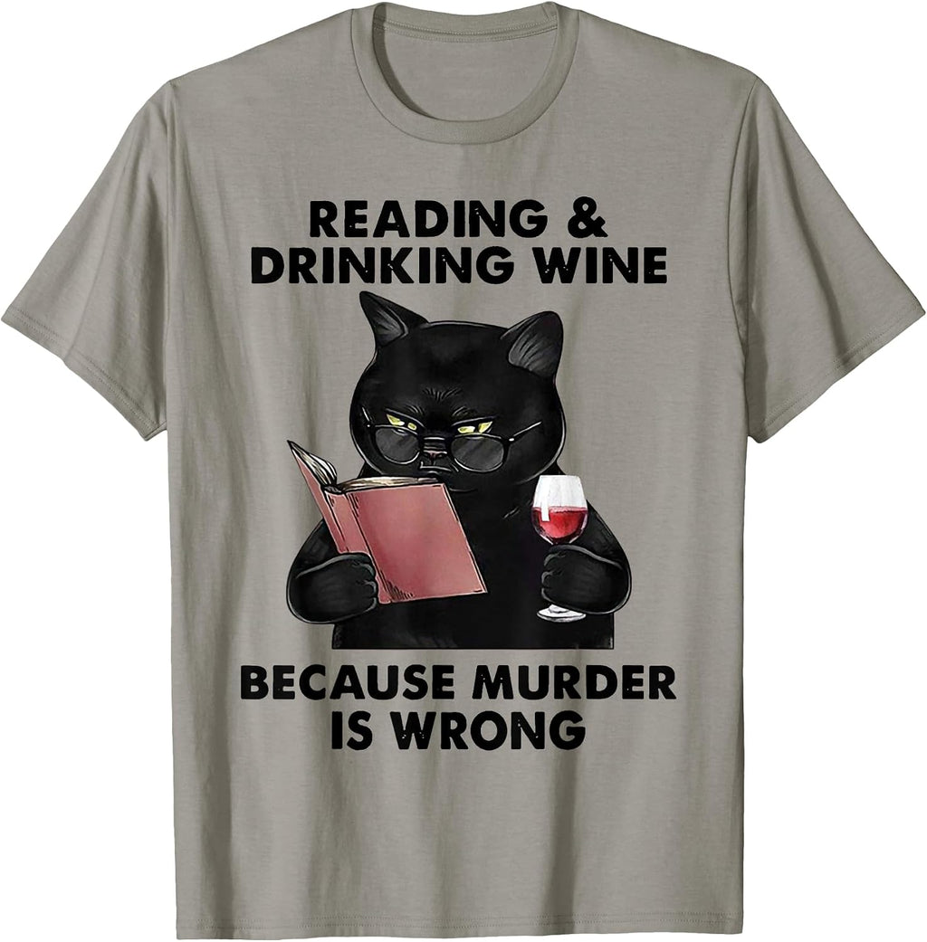 Reading and Drinking Wine Because Murder Is Wrong - Adult & Kids T-Shirts, Sweatshirts & Hoodies apparel design preview 1