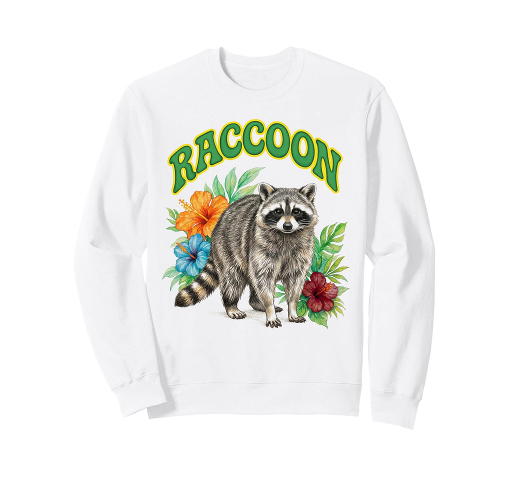 Raccoon Groovy Floral Raccoon Sweatshirt - Aesthetic Graphic for Adults - T-Shirt, Sweatshirt, Hoodie