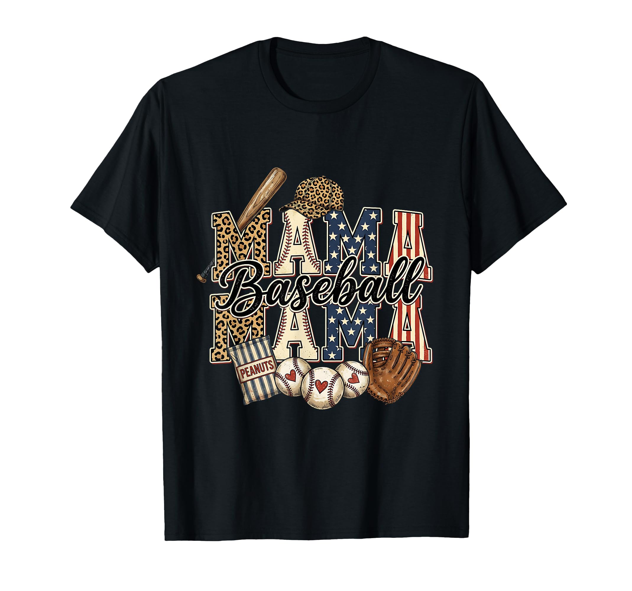 Mama Baseball Leopard Usa Sports Mom T-Shirt - Unique Graphic for Adults - T-Shirt, Sweatshirt, Hoodie