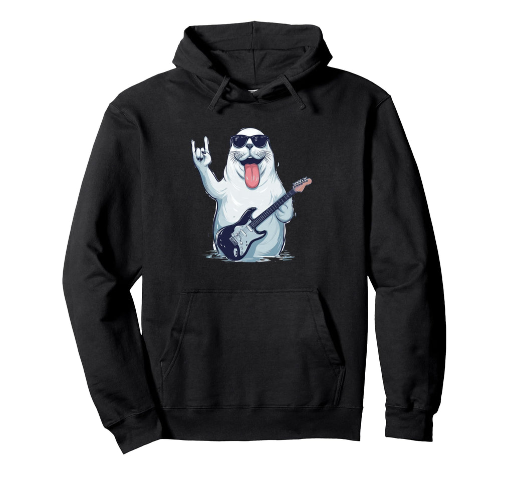 Seal Playing Guitar Funny Animal Rock Music Hoodie - Trendy Graphic Unisex - T-Shirt, Sweatshirt, Hoodie