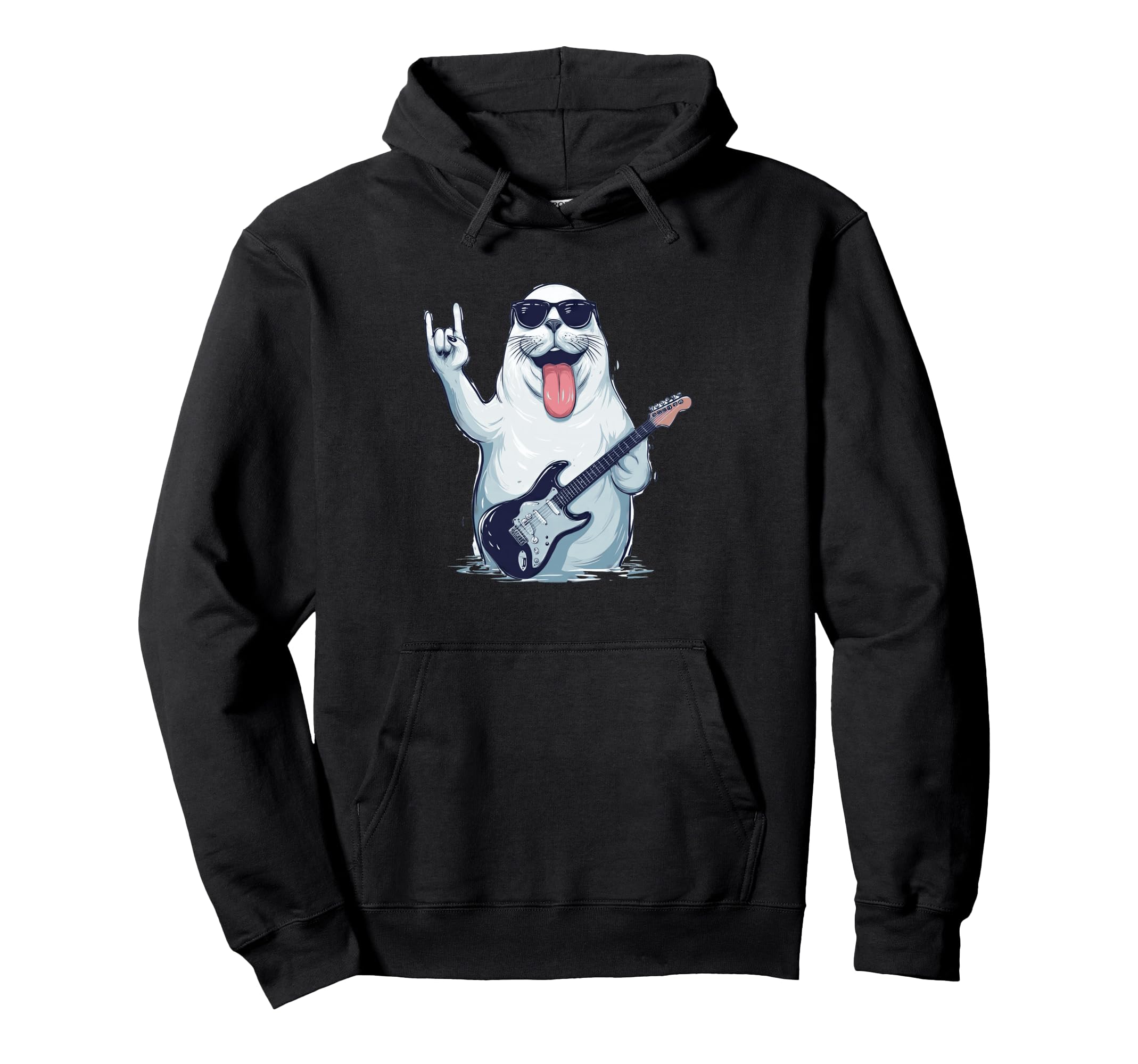 Seal Playing Guitar Funny Animal Rock Music Hoodie - Trendy Graphic Unisex - T-Shirt, Sweatshirt, Hoodie