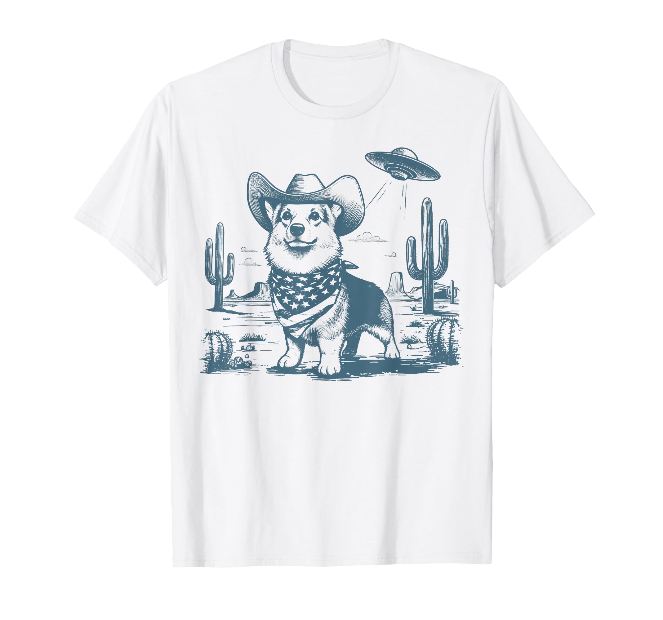 Western Cowboy Corgi Ufo Alien Rustic T-Shirt - Minimalist Print for Adults - T-Shirt, Sweatshirt, Hoodie