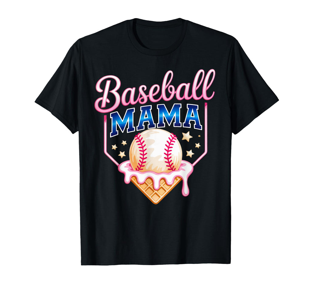 Baseball Mama Ice Cream Cone Blue T-Shirt - Fun Novelty Design for Adults - T-Shirt, Sweatshirt, Hoodie