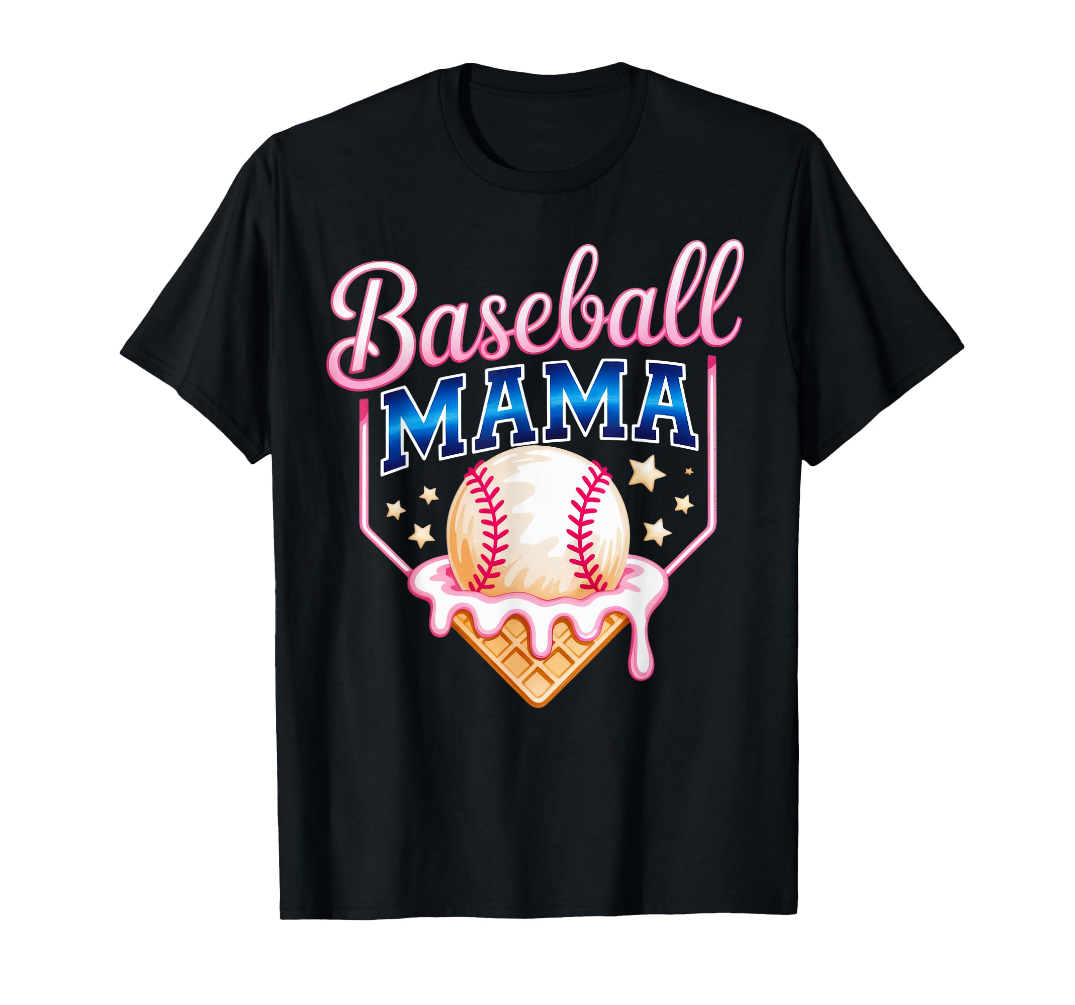 Baseball Mama Ice Cream Cone Blue T-Shirt - Fun Novelty Design for Adults - T-Shirt, Sweatshirt, Hoodie