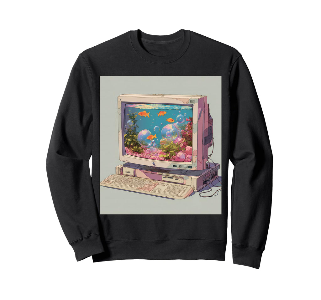 Y2K Computer Monitor Aquarium Sweatshirt - Aesthetic Graphic for Adults - T-Shirt, Sweatshirt, Hoodie