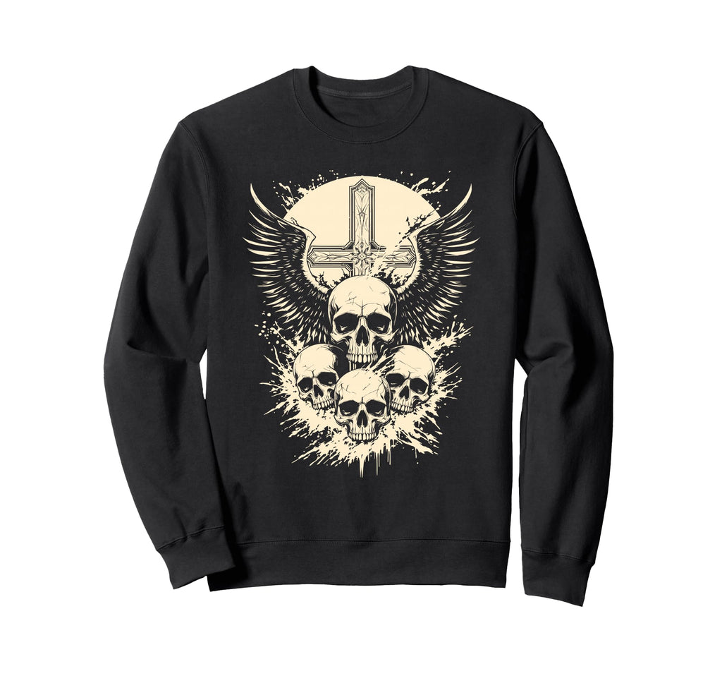 Gothic Skull Cross Art Wings Sweatshirt - Casual Everyday Wear Unisex - T-Shirt, Sweatshirt, Hoodie