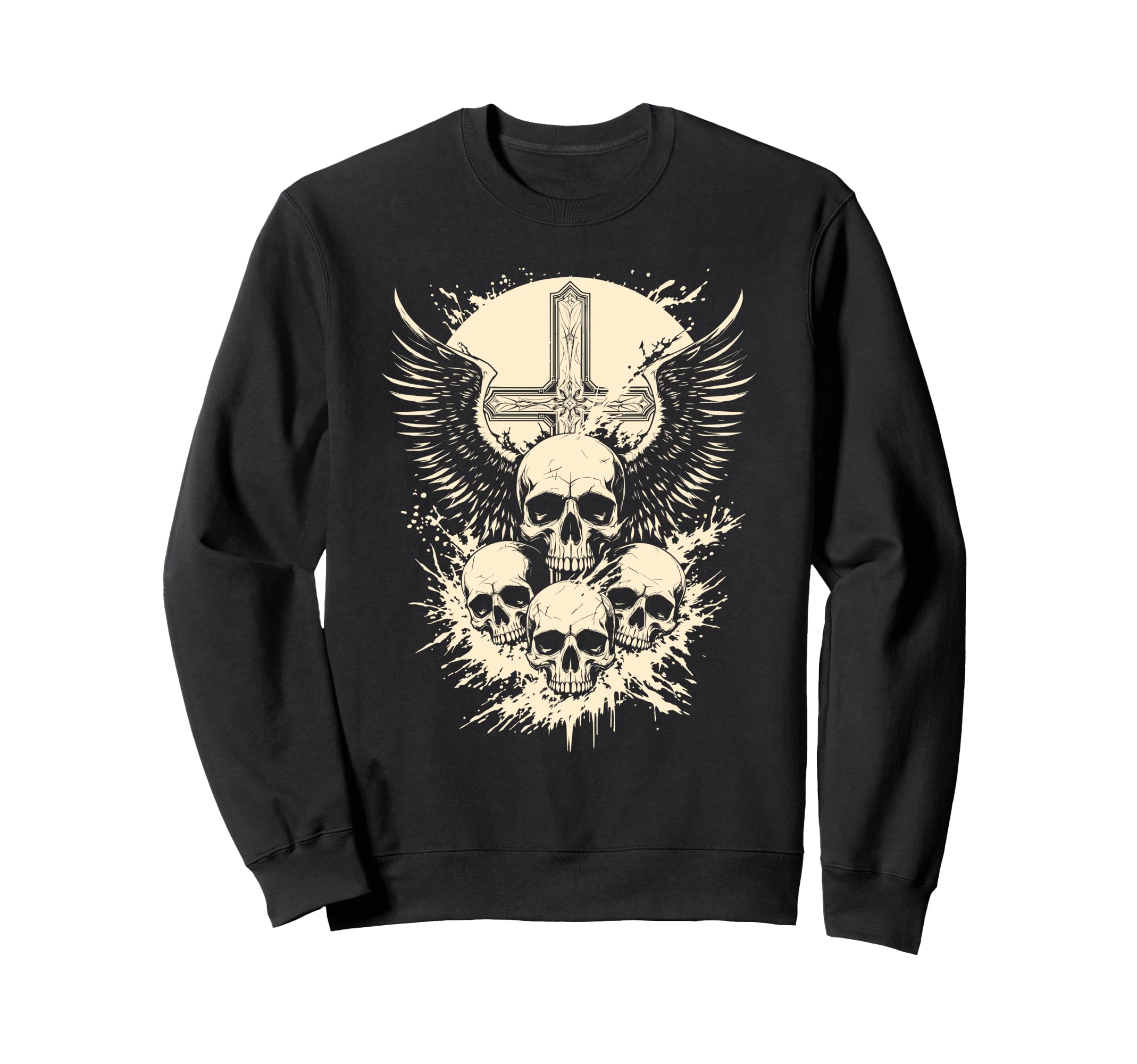 Gothic Skull Cross Art Wings Sweatshirt - Casual Everyday Wear Unisex - T-Shirt, Sweatshirt, Hoodie