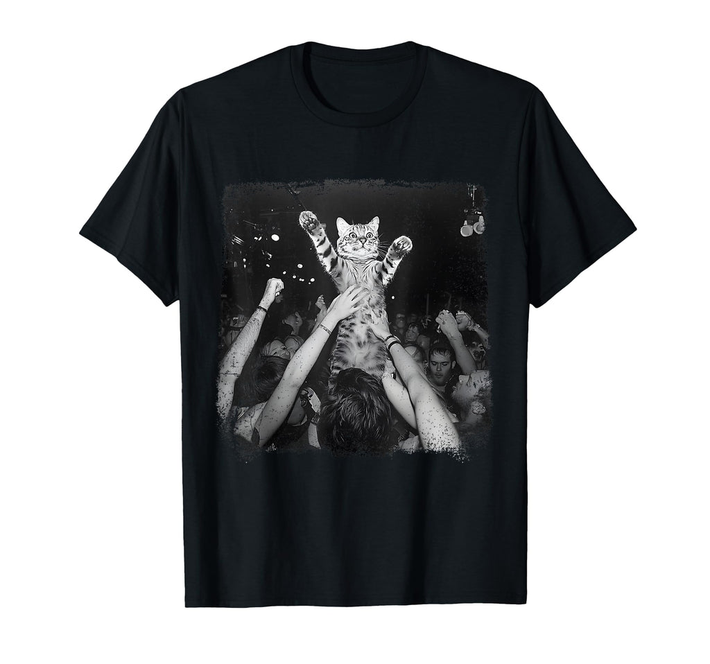 Funny Cat Crowdsurfing Concert Meme T-Shirt - Minimalist Print for Adults - T-Shirt, Sweatshirt, Hoodie