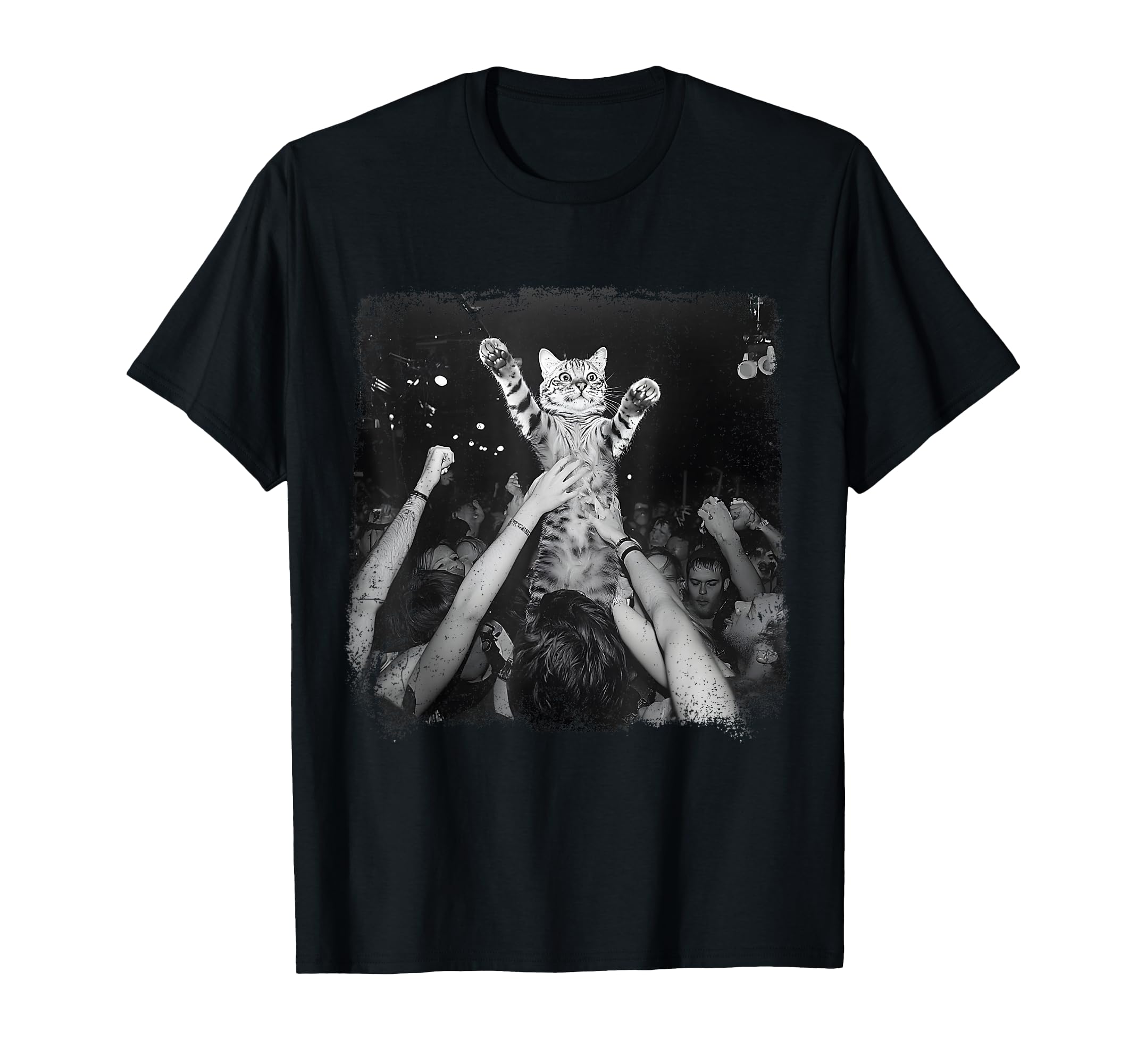 Funny Cat Crowdsurfing Concert Meme T-Shirt - Minimalist Print for Adults - T-Shirt, Sweatshirt, Hoodie