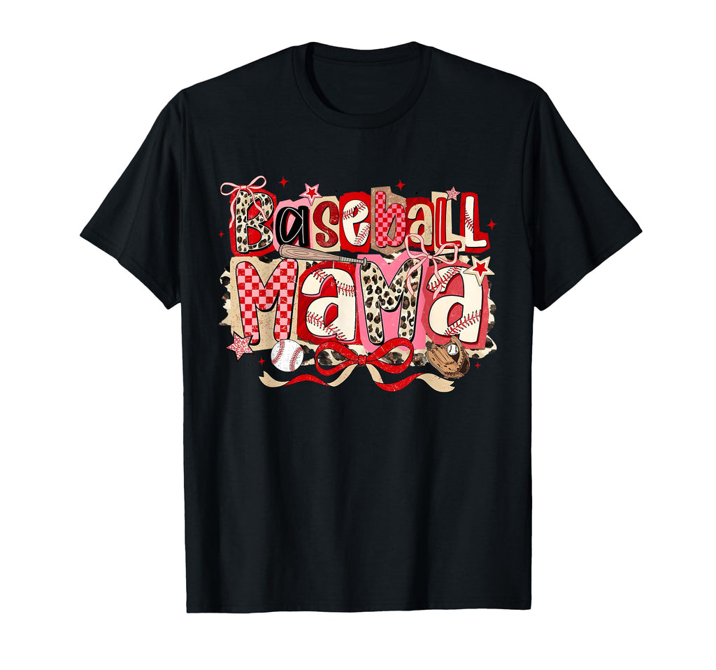 Baseball Mama Leopard Checkered Coquette T-Shirt - Graphic Print Unisex - T-Shirt, Sweatshirt, Hoodie