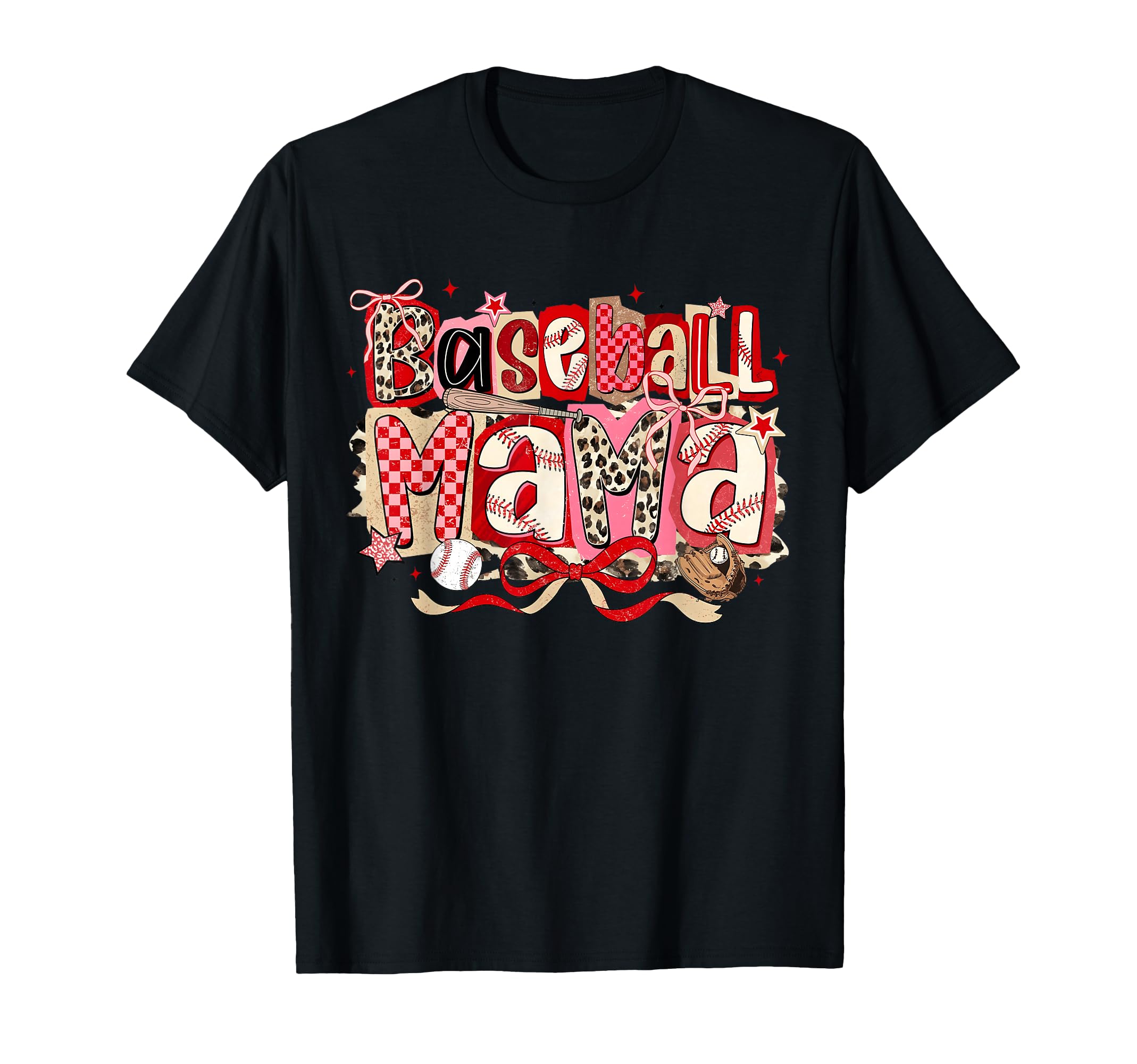 Baseball Mama Leopard Checkered Coquette T-Shirt - Graphic Print Unisex - T-Shirt, Sweatshirt, Hoodie