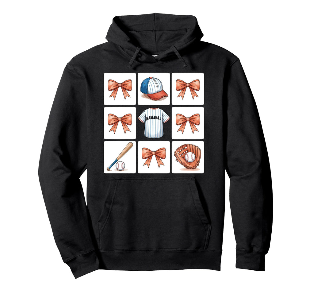 Coquette Bow Baseball Game Day Cheer Mom Hoodie - Trendy Graphic Men Women - T-Shirt, Sweatshirt, Hoodie