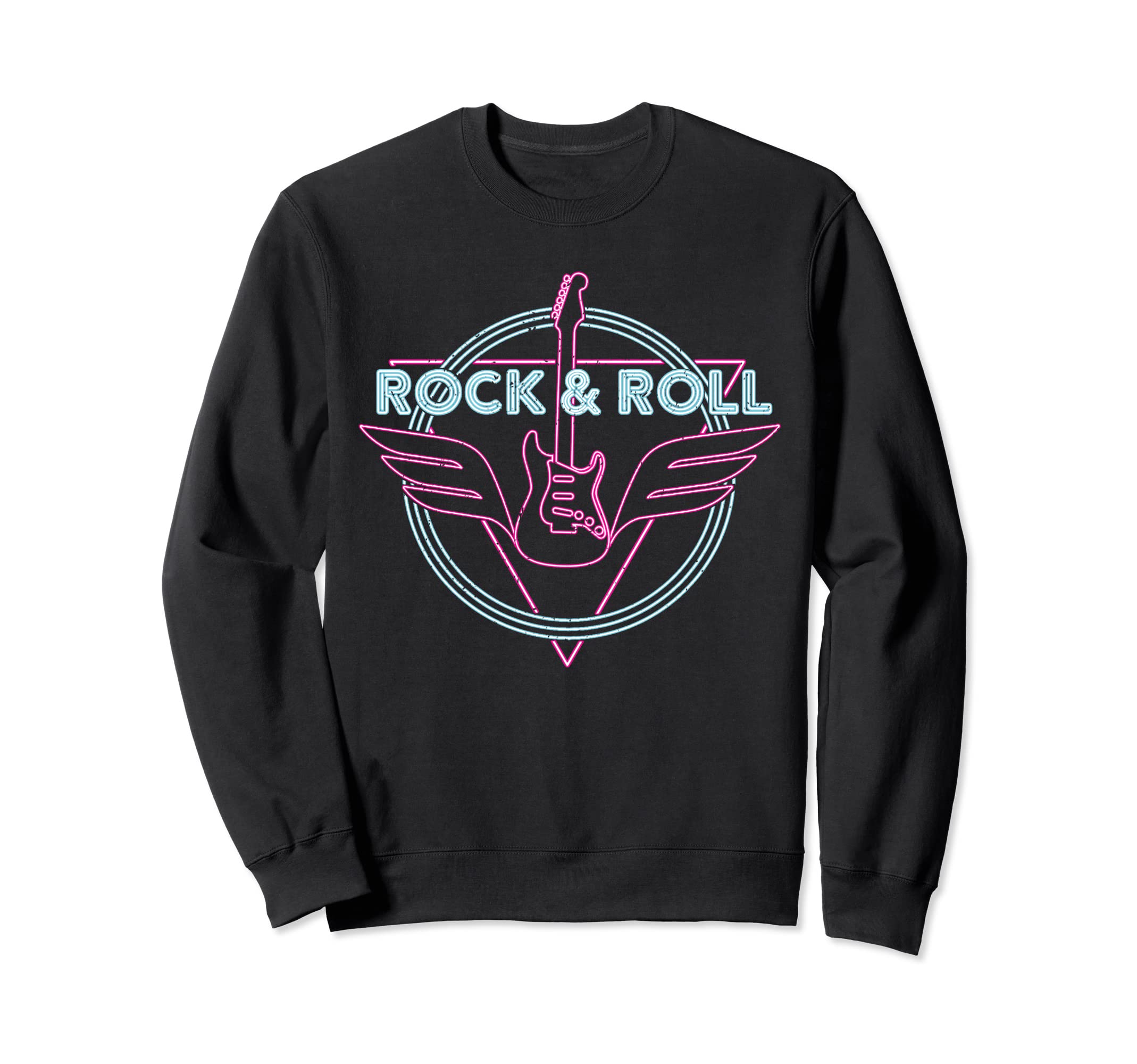 Rock Roll Neon Guitar Wings Sweatshirt - Graphic Print Unisex - T-Shirt, Sweatshirt, Hoodie