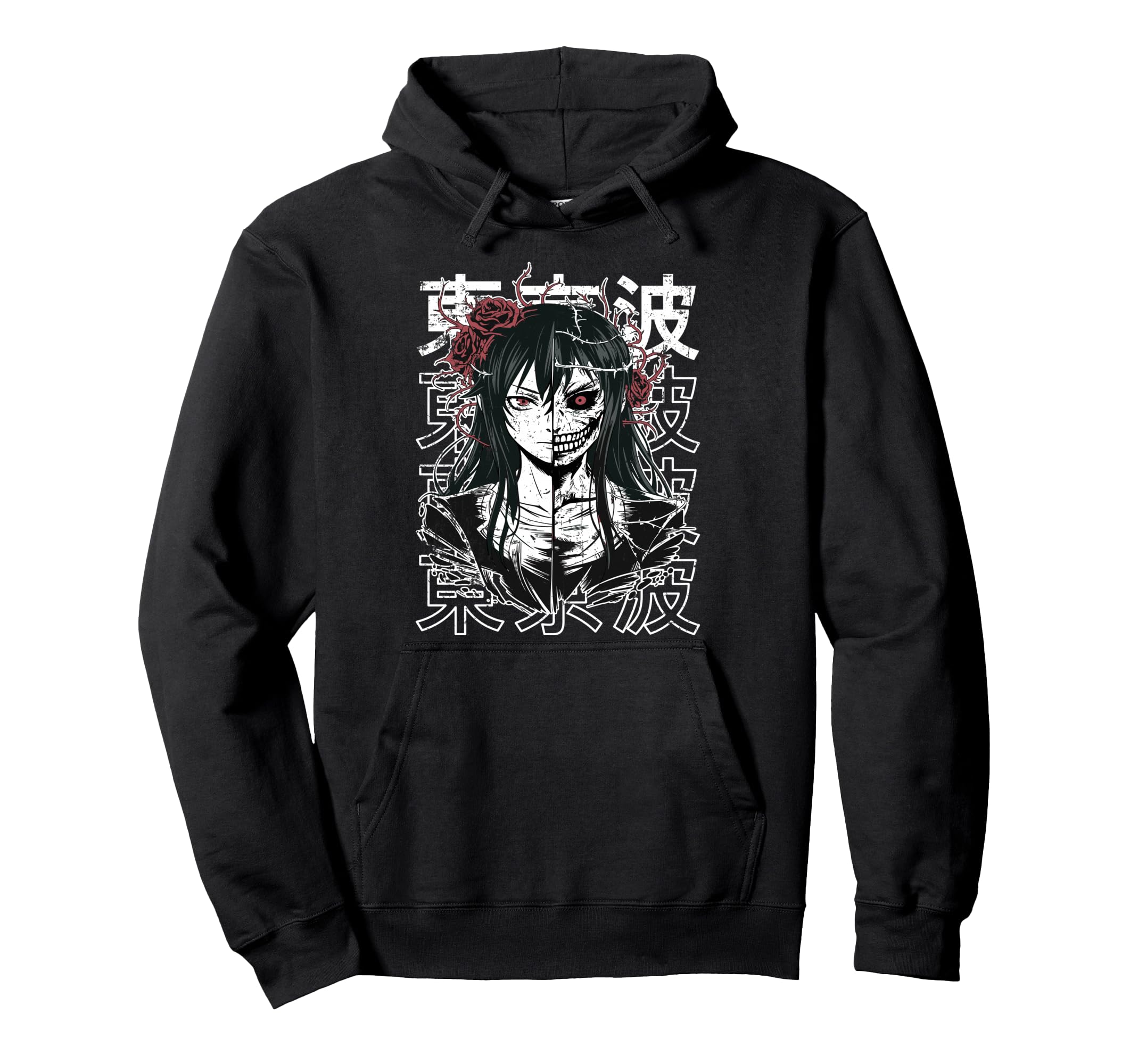 Horror Anime Goth Oni Mask Creepy Hoodie - Custom Art Print Men Women - T-Shirt, Sweatshirt, Hoodie