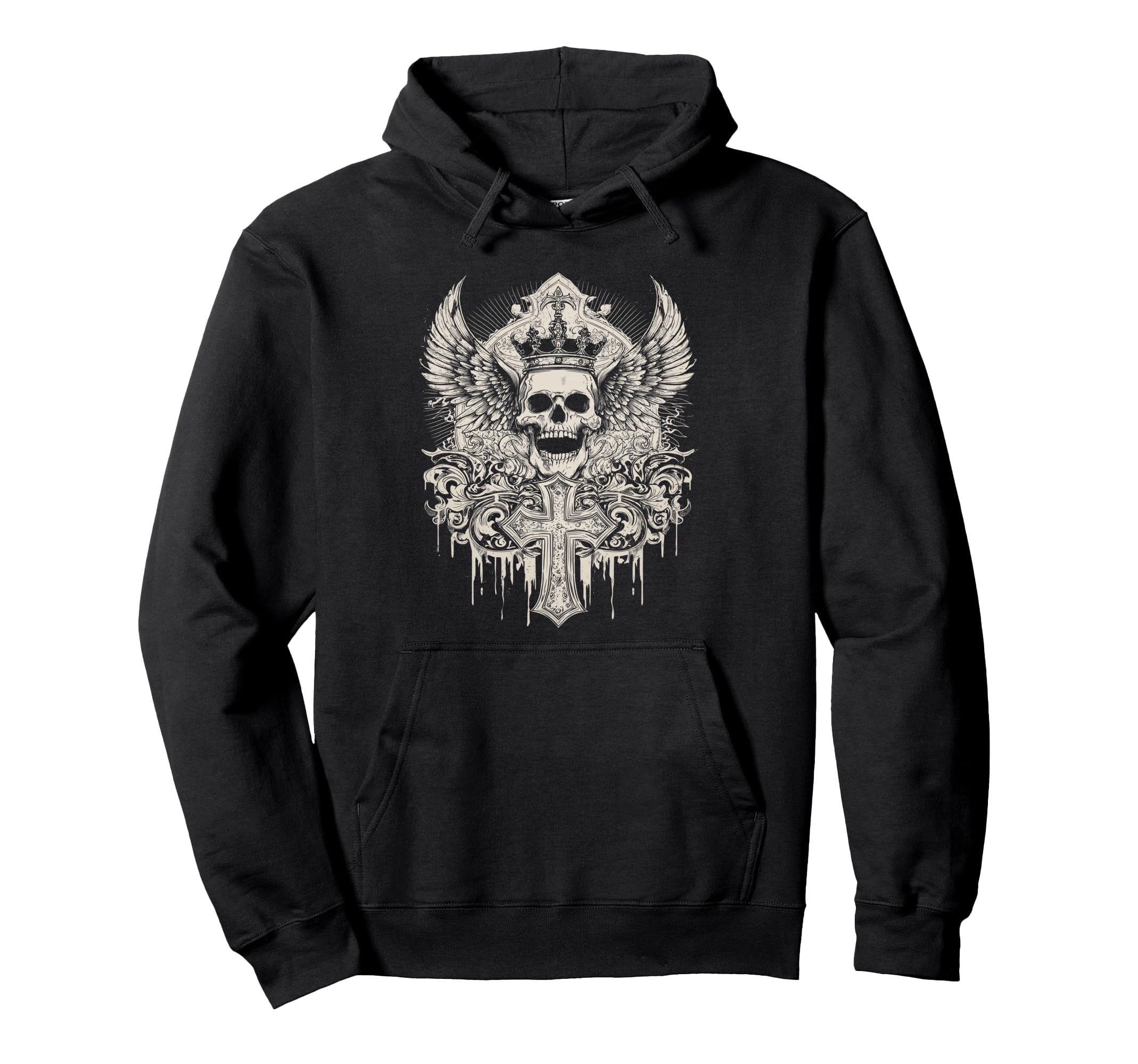 Y2K Gothic Emo Skull Crown Wings Cross Hoodie - Custom Art Print Men Women - T-Shirt, Sweatshirt, Hoodie