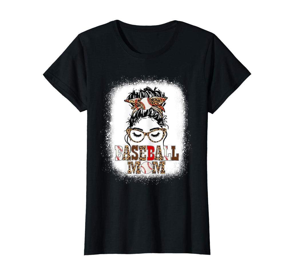 Loud Proud Baseball Mom Messy Bun Leopard T-Shirt - Graphic Print Unisex - T-Shirt, Sweatshirt, Hoodie