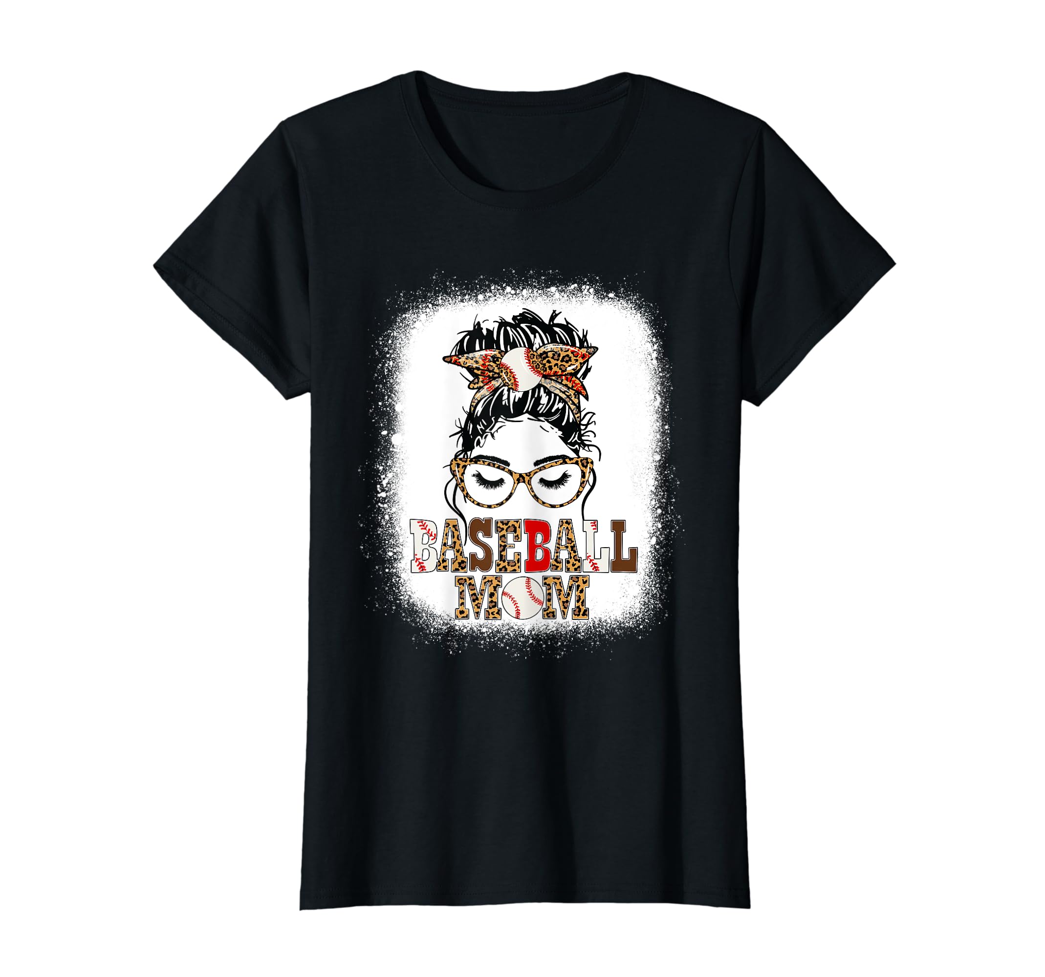 Loud Proud Baseball Mom Messy Bun Leopard T-Shirt - Graphic Print Unisex - T-Shirt, Sweatshirt, Hoodie