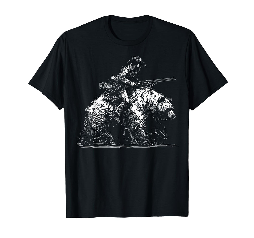 Cowboy Riding Bear Funny West American T-Shirt - Minimalist Print Men Women - T-Shirt, Sweatshirt, Hoodie