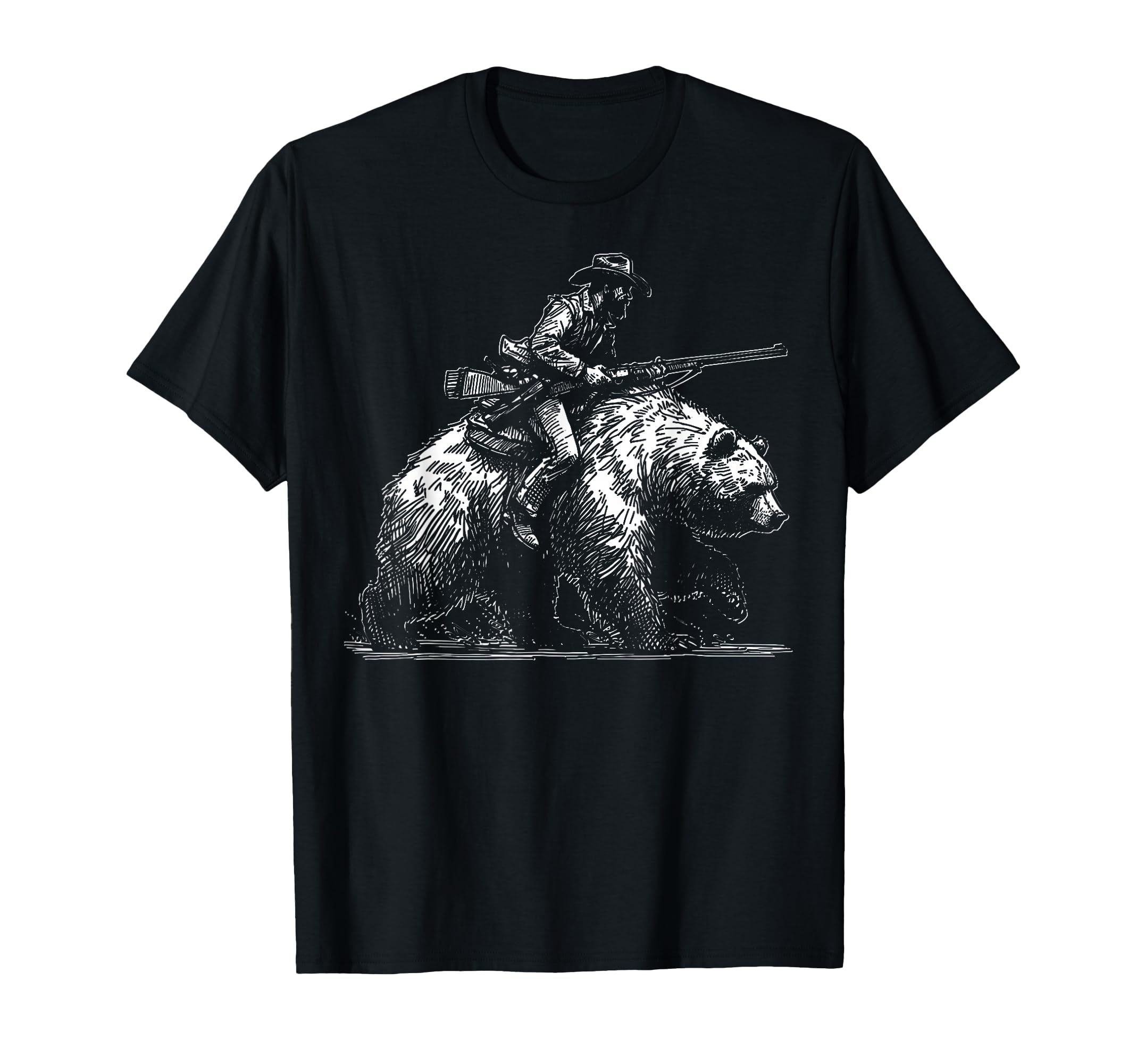 Cowboy Riding Bear Funny West American T-Shirt - Minimalist Print Men Women - T-Shirt, Sweatshirt, Hoodie