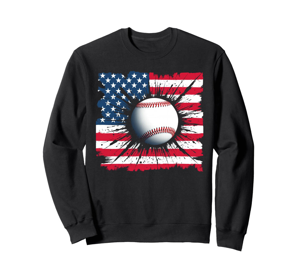 Baseball Usa Flag Patriotic Fourth Sweatshirt - Custom Art Print Men Women - T-Shirt, Sweatshirt, Hoodie
