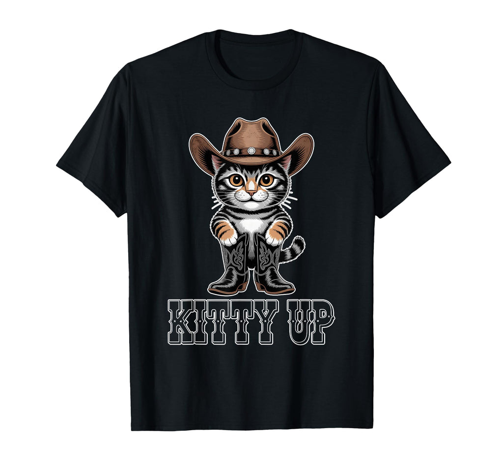 Kitty Up Country Music Lover Cat Cowboy T-Shirt - Graphic Print Unisex - T-Shirt, Sweatshirt, Hoodie