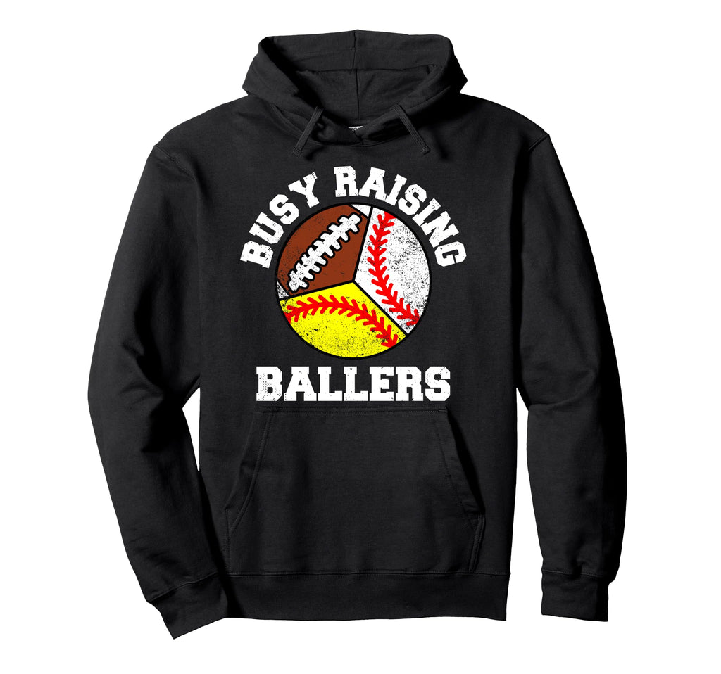 Busy Raising Ballers Funny Baseball Hoodie - Trendy Graphic for Adults - T-Shirt, Sweatshirt, Hoodie