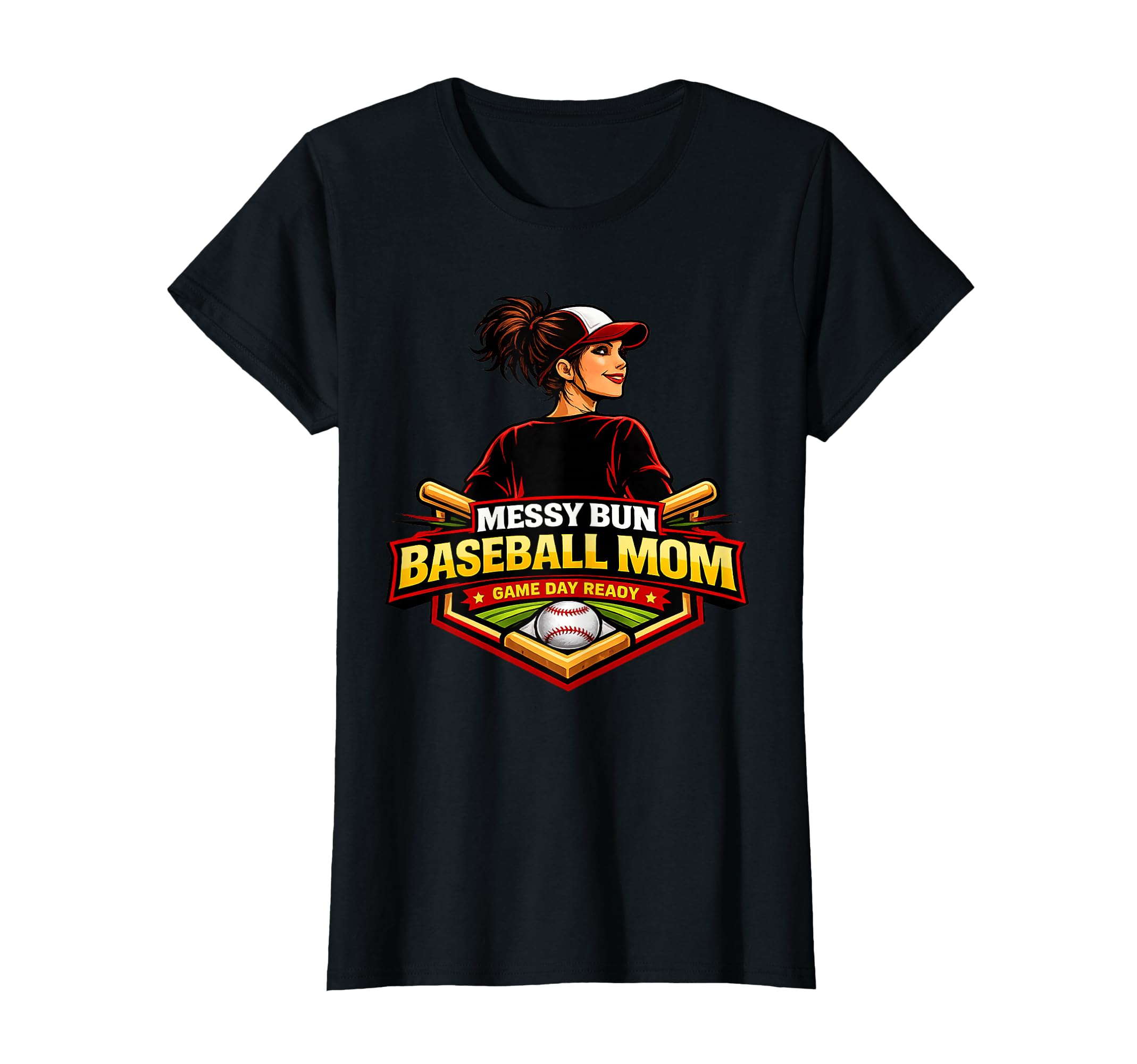 Messy Bun Baseball Mom Game Day Support T-Shirt - Fun Novelty Design Unisex - T-Shirt, Sweatshirt, Hoodie
