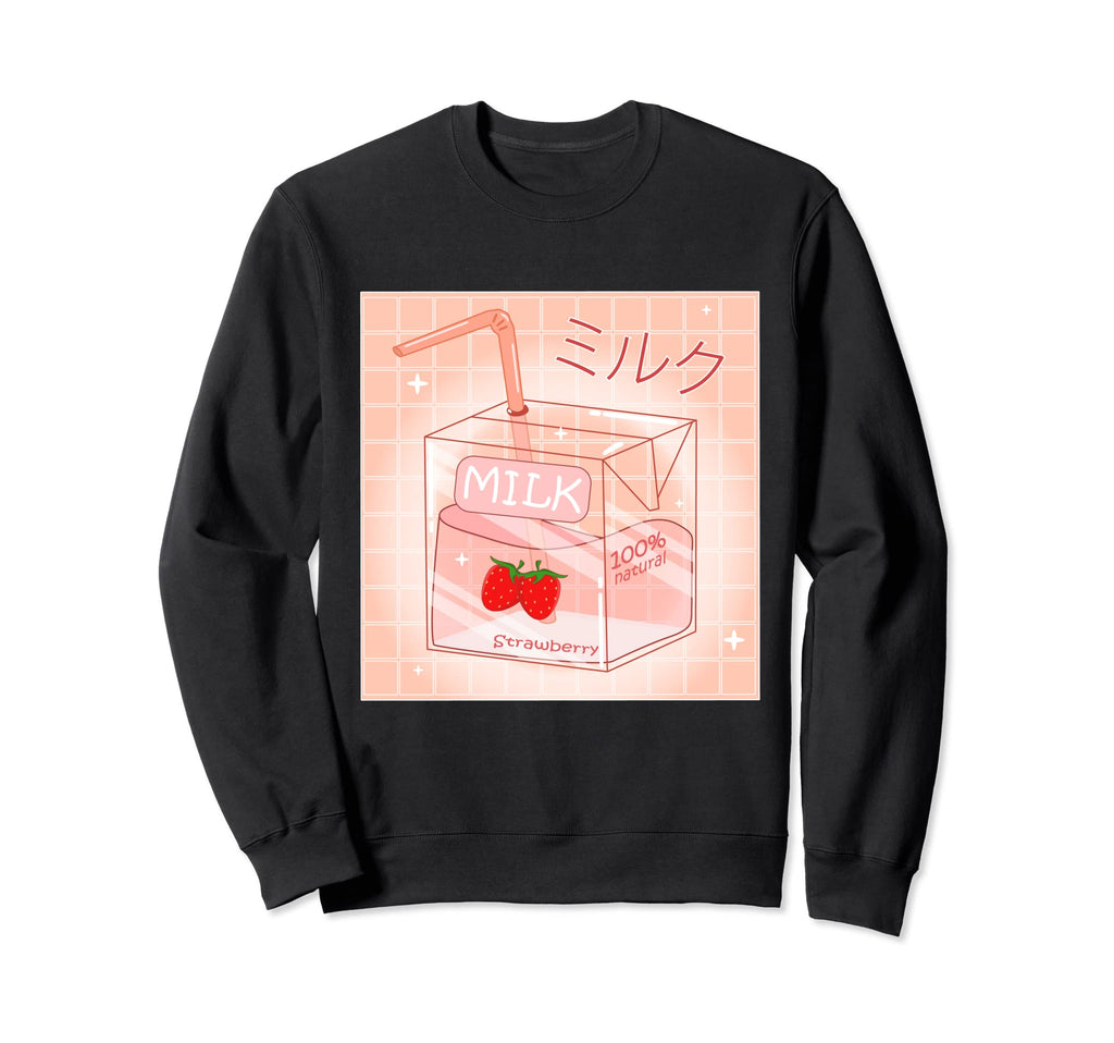Strawberry Milk 90S Japanese Sweatshirt - Casual Everyday Wear for Adults - T-Shirt, Sweatshirt, Hoodie