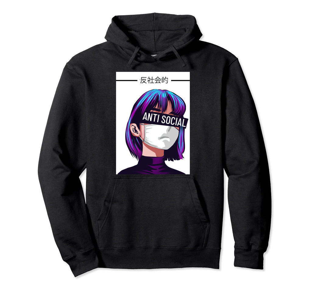 Anti Social Vaporwave Aesthetic Japanese Hoodie - Unique Graphic Unisex - T-Shirt, Sweatshirt, Hoodie