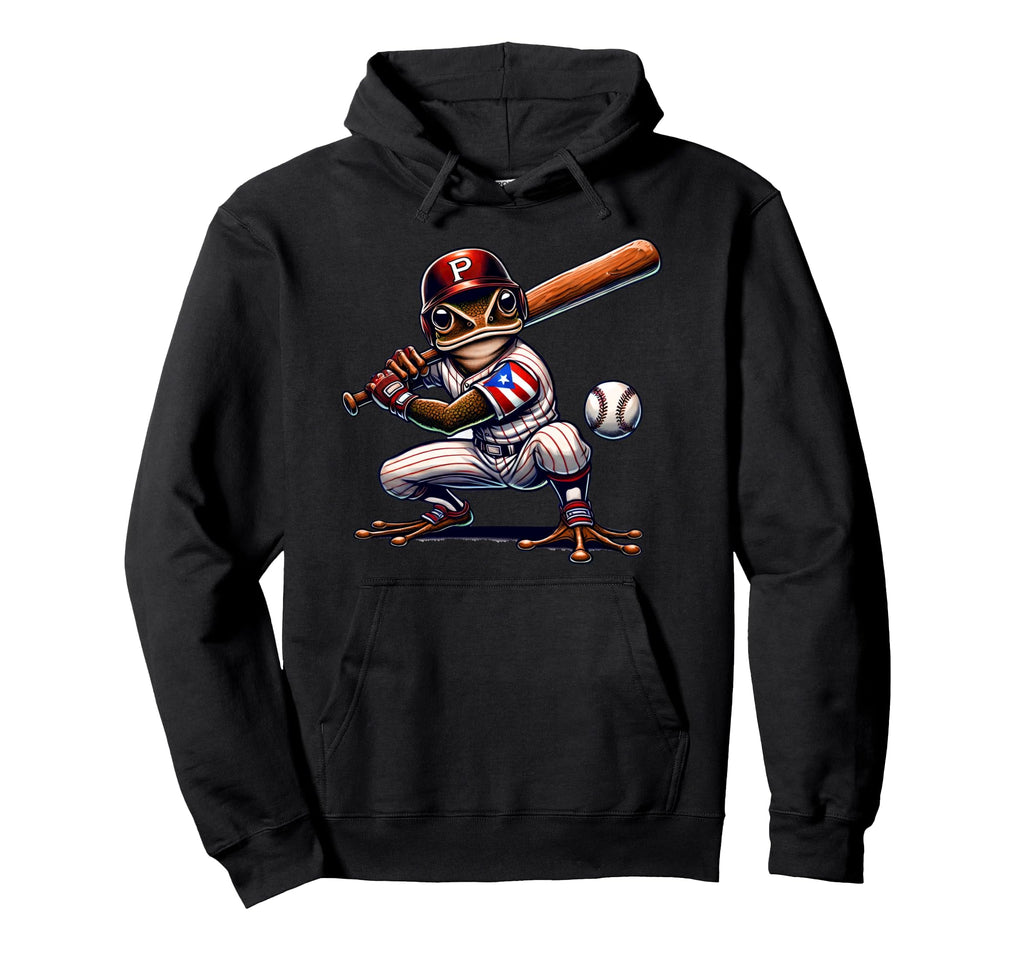 Puerto Rico Baseball Batter Coqui Boricua Hoodie - Graphic Print Unisex - T-Shirt, Sweatshirt, Hoodie