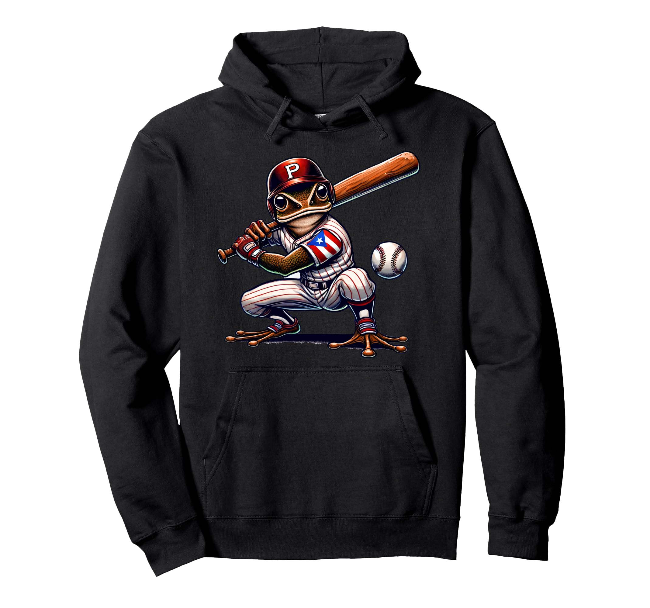 Puerto Rico Baseball Batter Coqui Boricua Hoodie - Graphic Print Unisex - T-Shirt, Sweatshirt, Hoodie