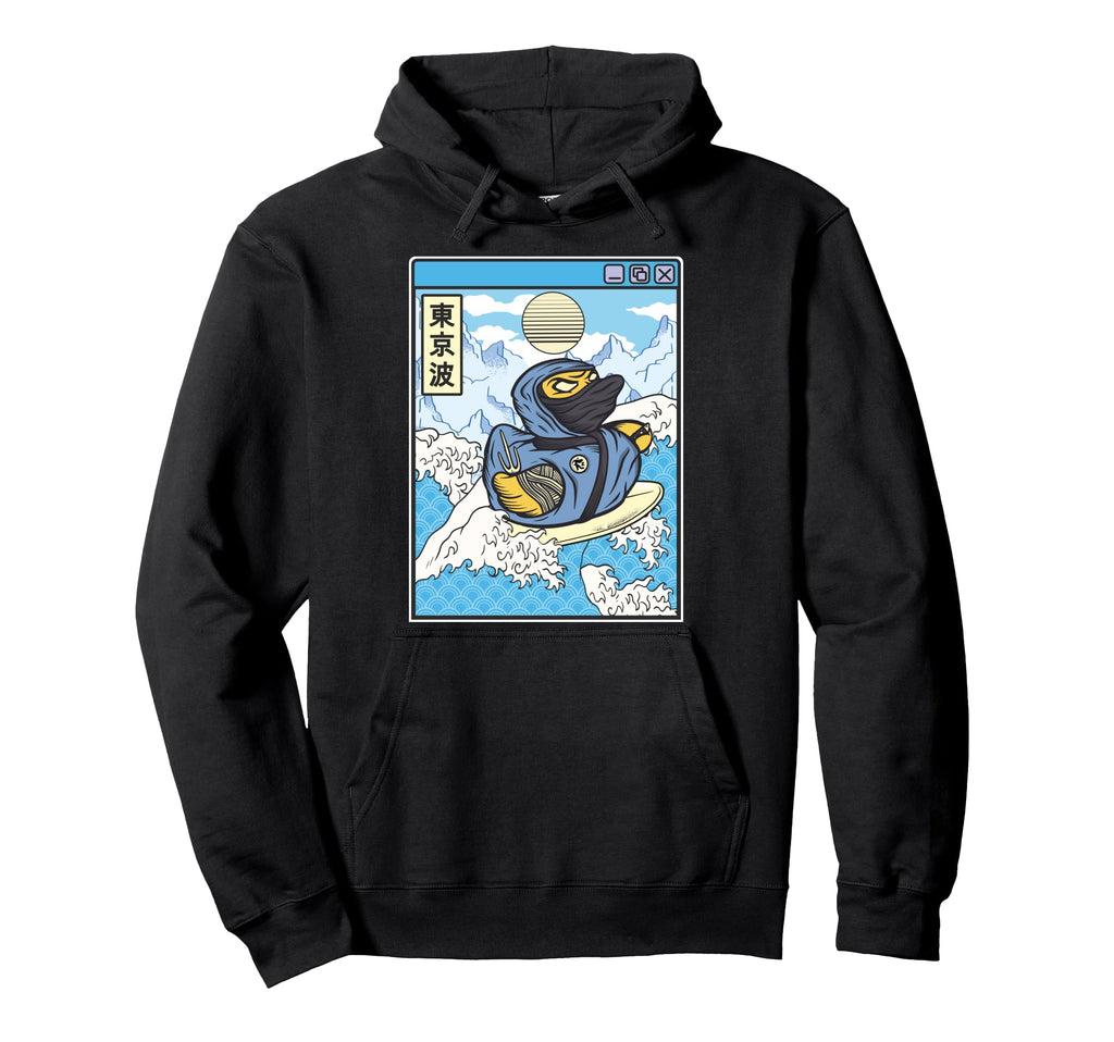 Surfing Ninja Rubber Duck Japanese Waves Hoodie - Unique Graphic Unisex - T-Shirt, Sweatshirt, Hoodie