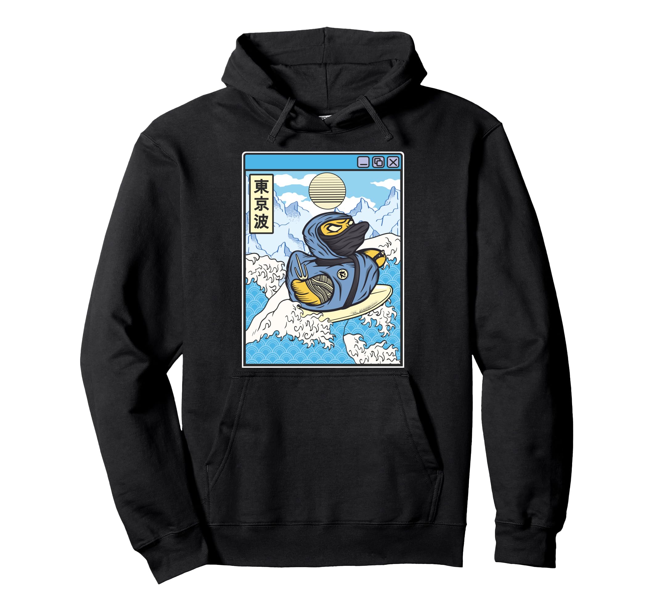 Surfing Ninja Rubber Duck Japanese Waves Hoodie - Unique Graphic Unisex - T-Shirt, Sweatshirt, Hoodie