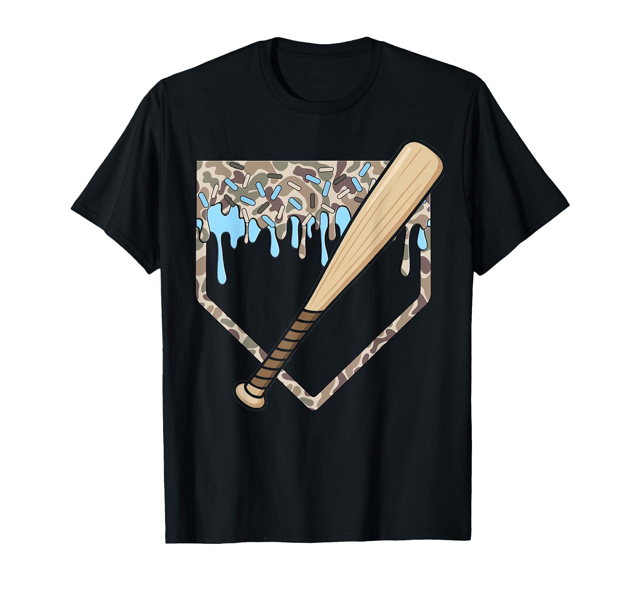 Baseball Drip Camo Baseball Home Plate Bat T-Shirt - Trendy Graphic Unisex - T-Shirt, Sweatshirt, Hoodie