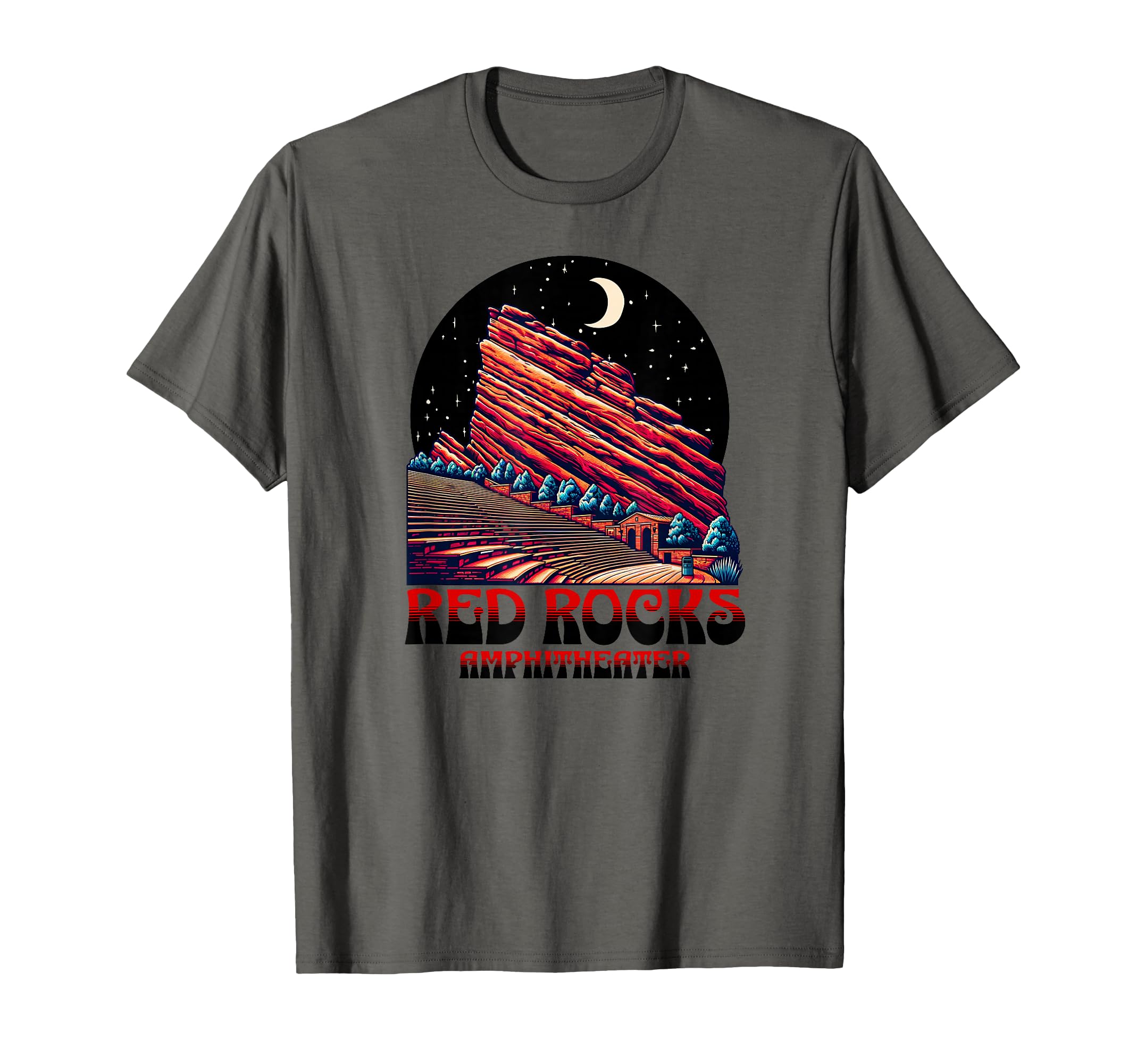 Red Rocks Amphitheater Moon Morrison T-Shirt - Unique Graphic for Adults - T-Shirt, Sweatshirt, Hoodie